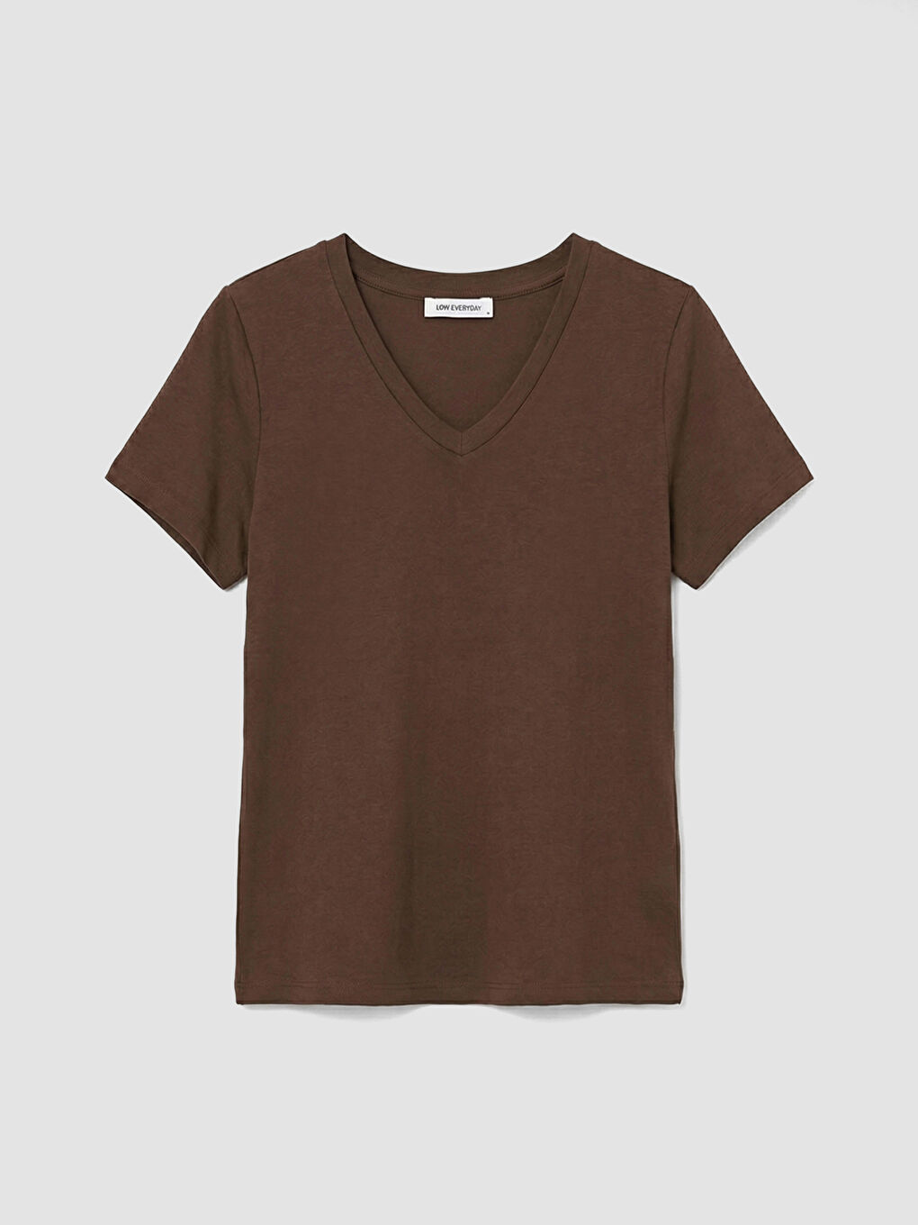 Kahverengi V Yaka Kadın Tişört-4