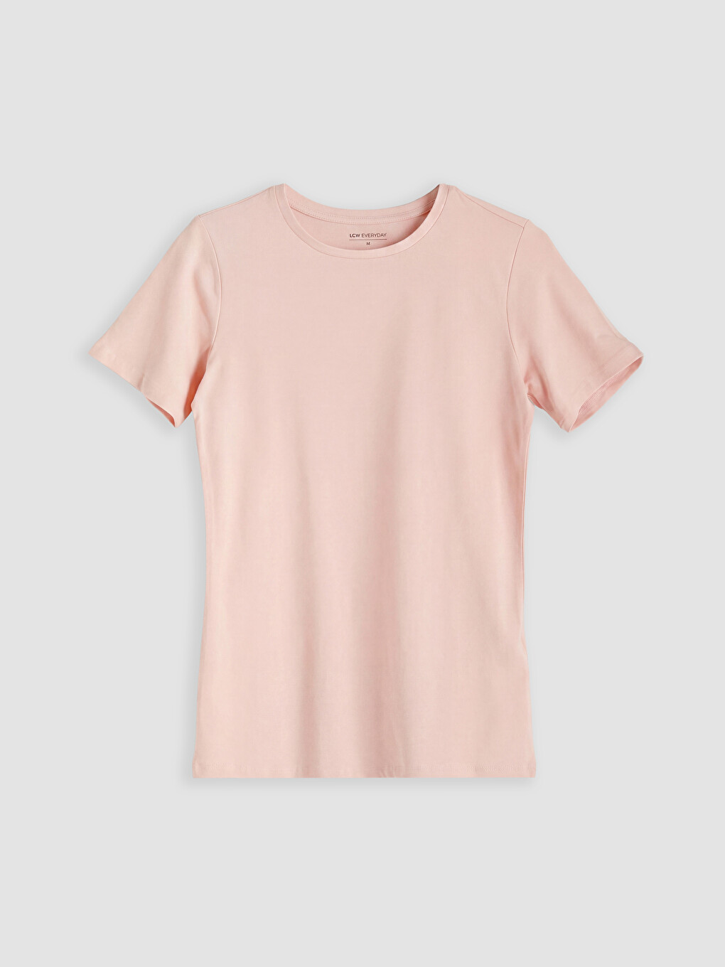 Pembe Bisiklet Yaka Dar Fit Kadın Tişört