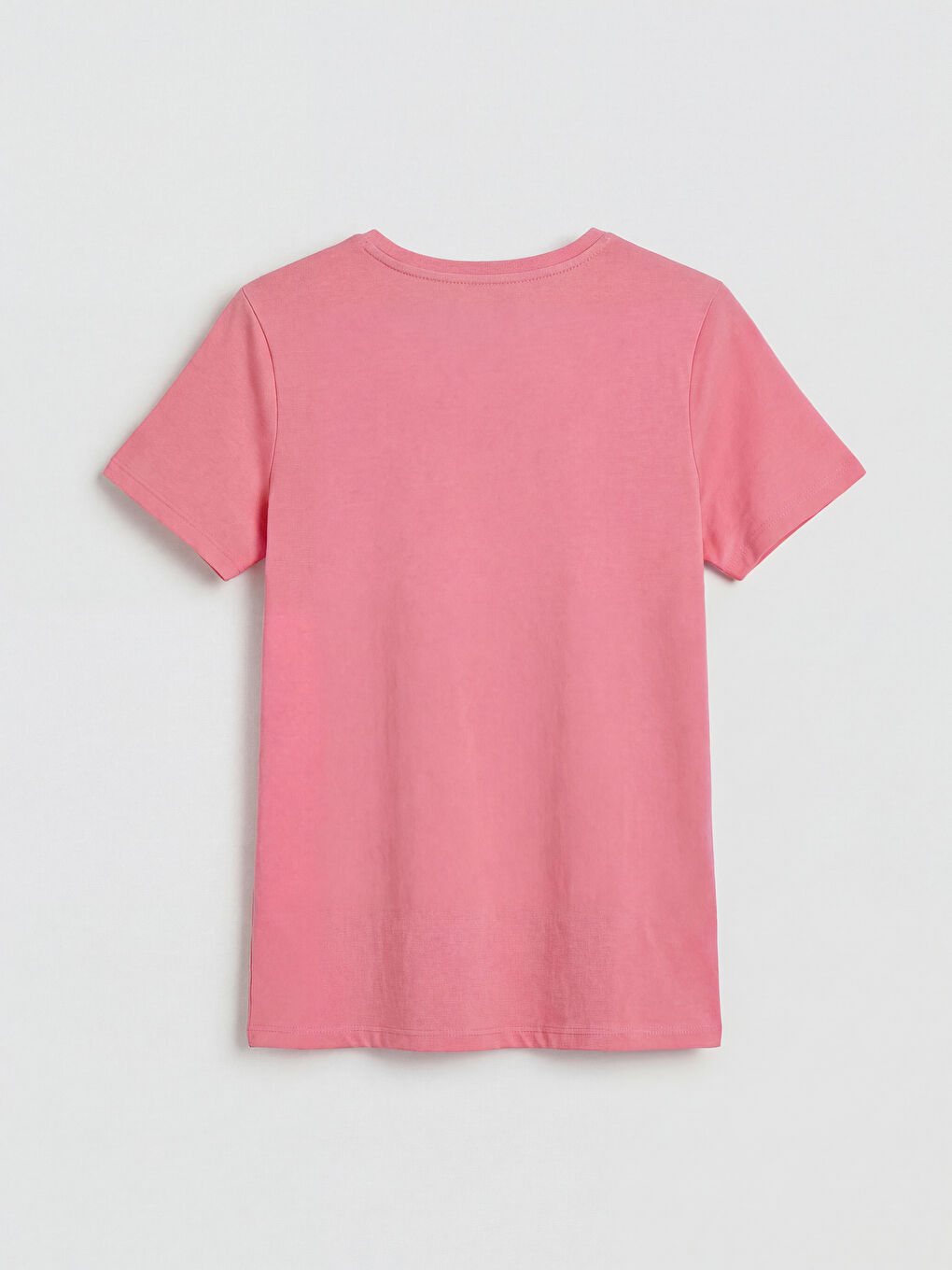 Pembe Bisiklet Yaka Kadın Tişört-1