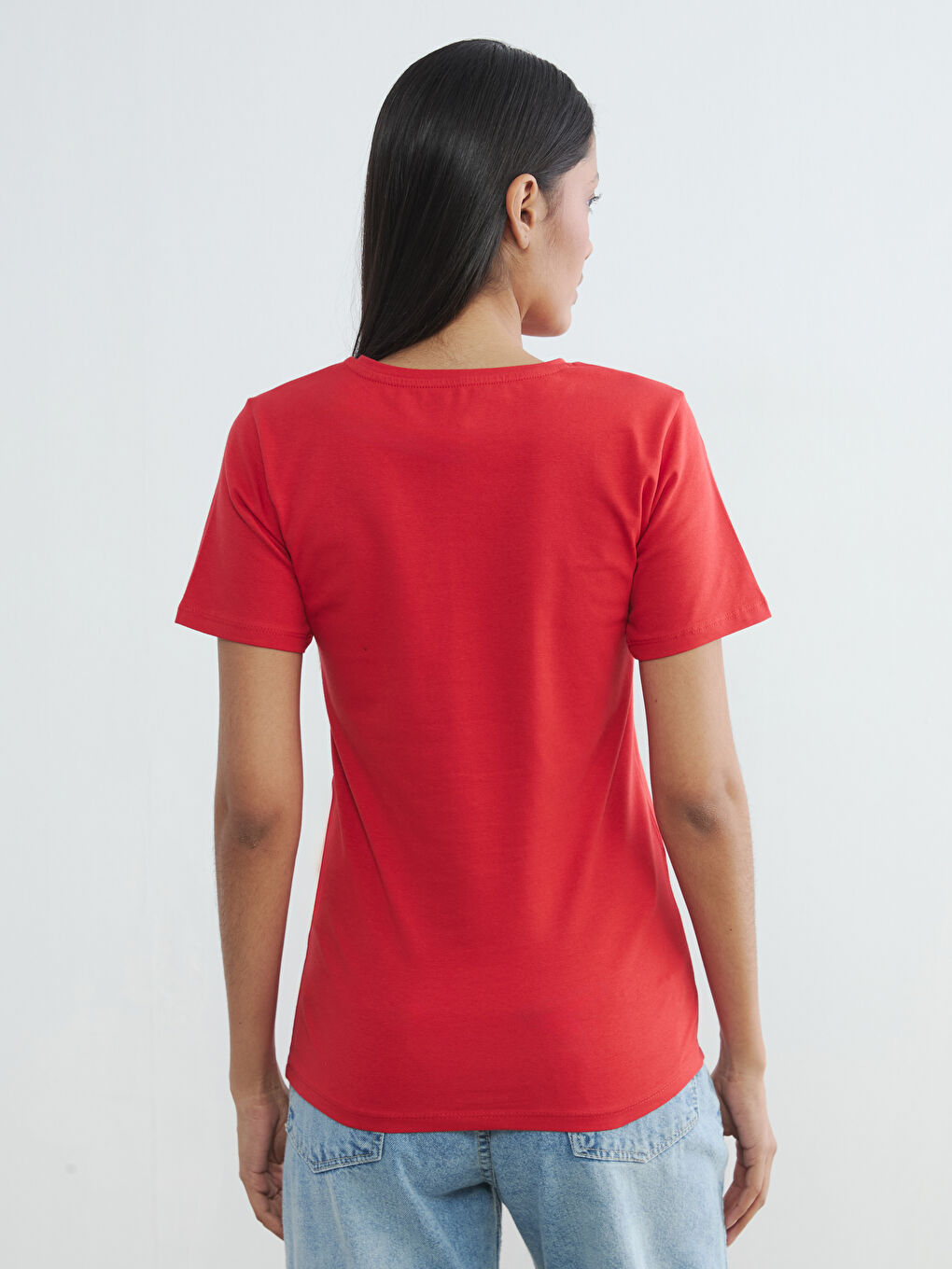 Kırmızı Bisiklet Yaka Kadın Tişört-4