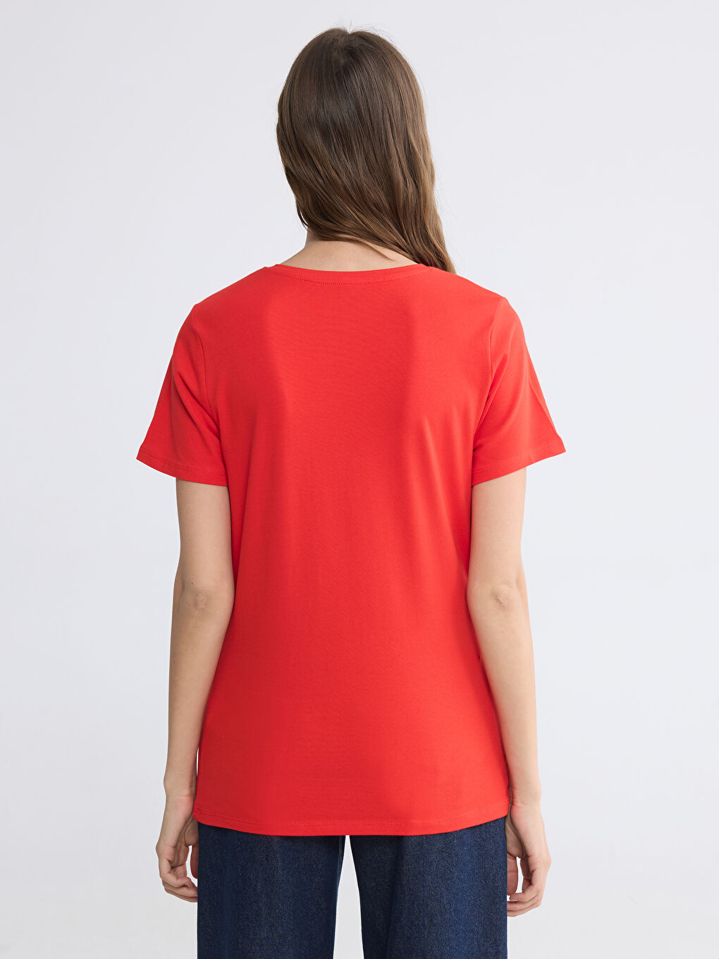 Kırmızı Bisiklet Yaka Kadın Tişört-3