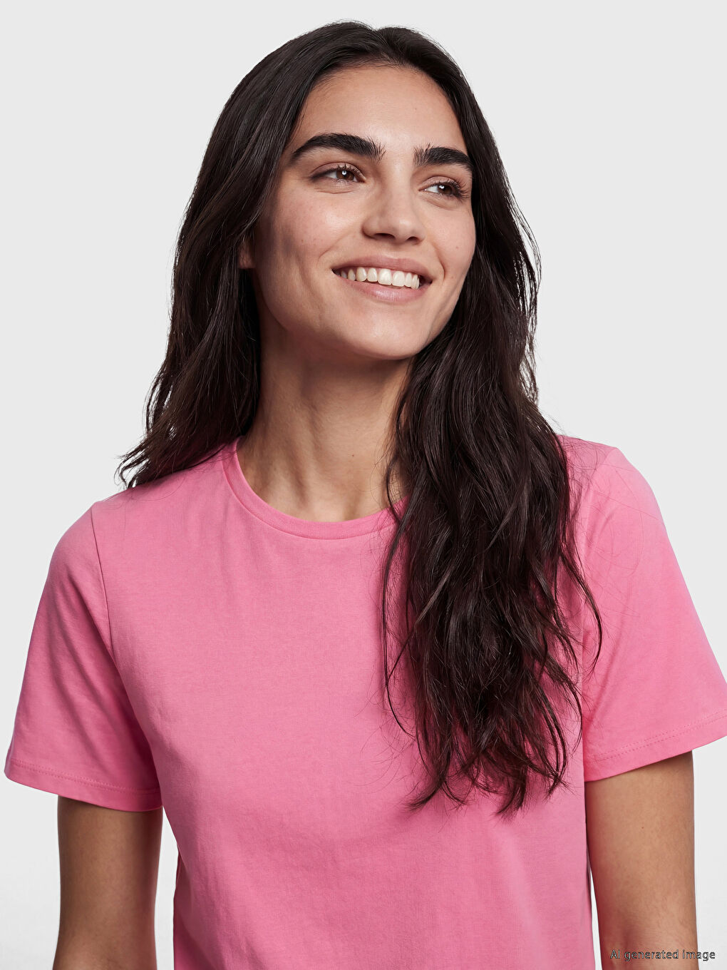 Pembe Bisiklet Yaka Kadın Tişört-1