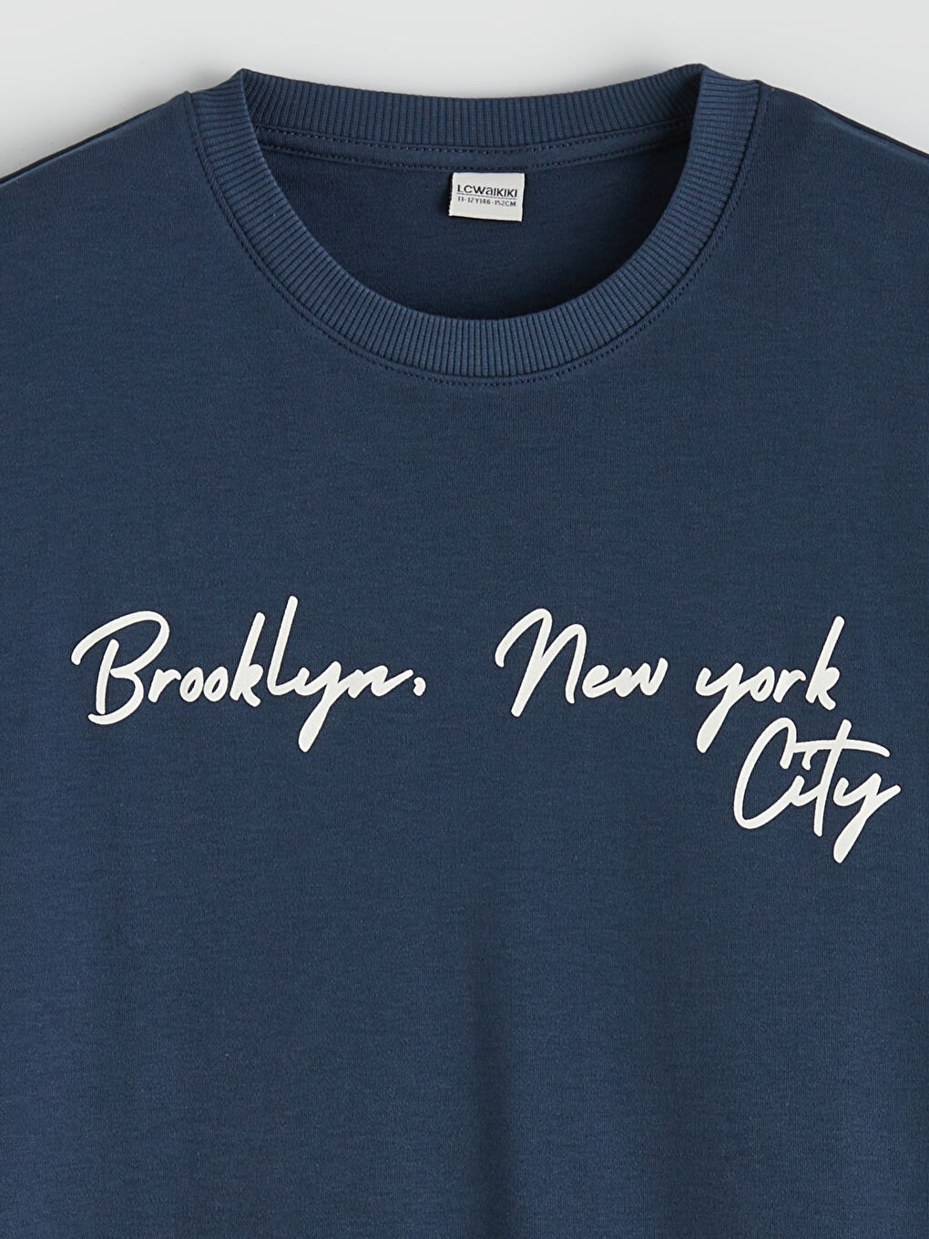 Lacivert Bisiklet Yaka Baskılı Erkek Çocuk Sweatshirt-1