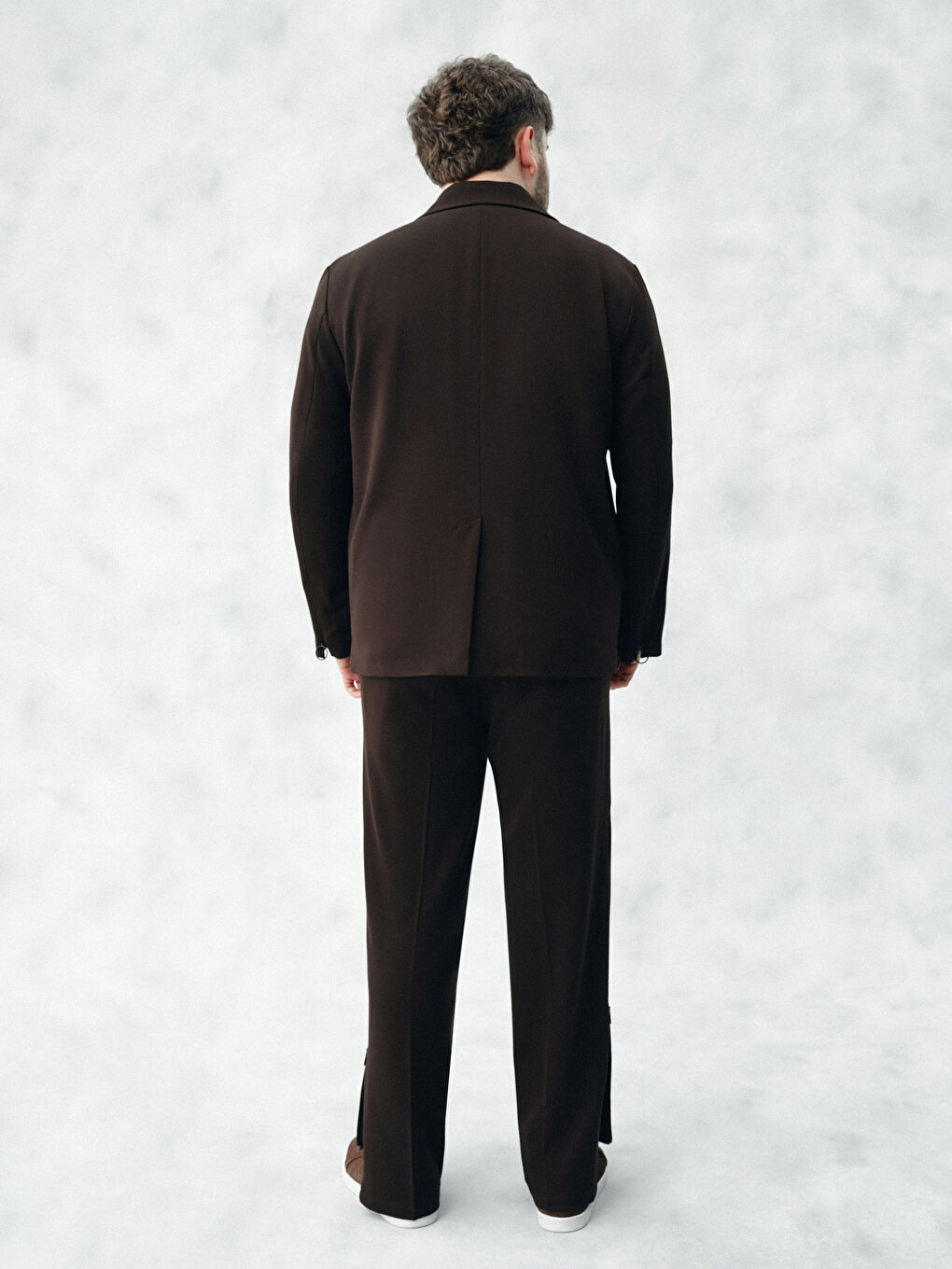 Kahverengi Kolay Giyilebilir Kolları ve Yanları Fermuar Kapamalı Erkek Blazer Ceket-3