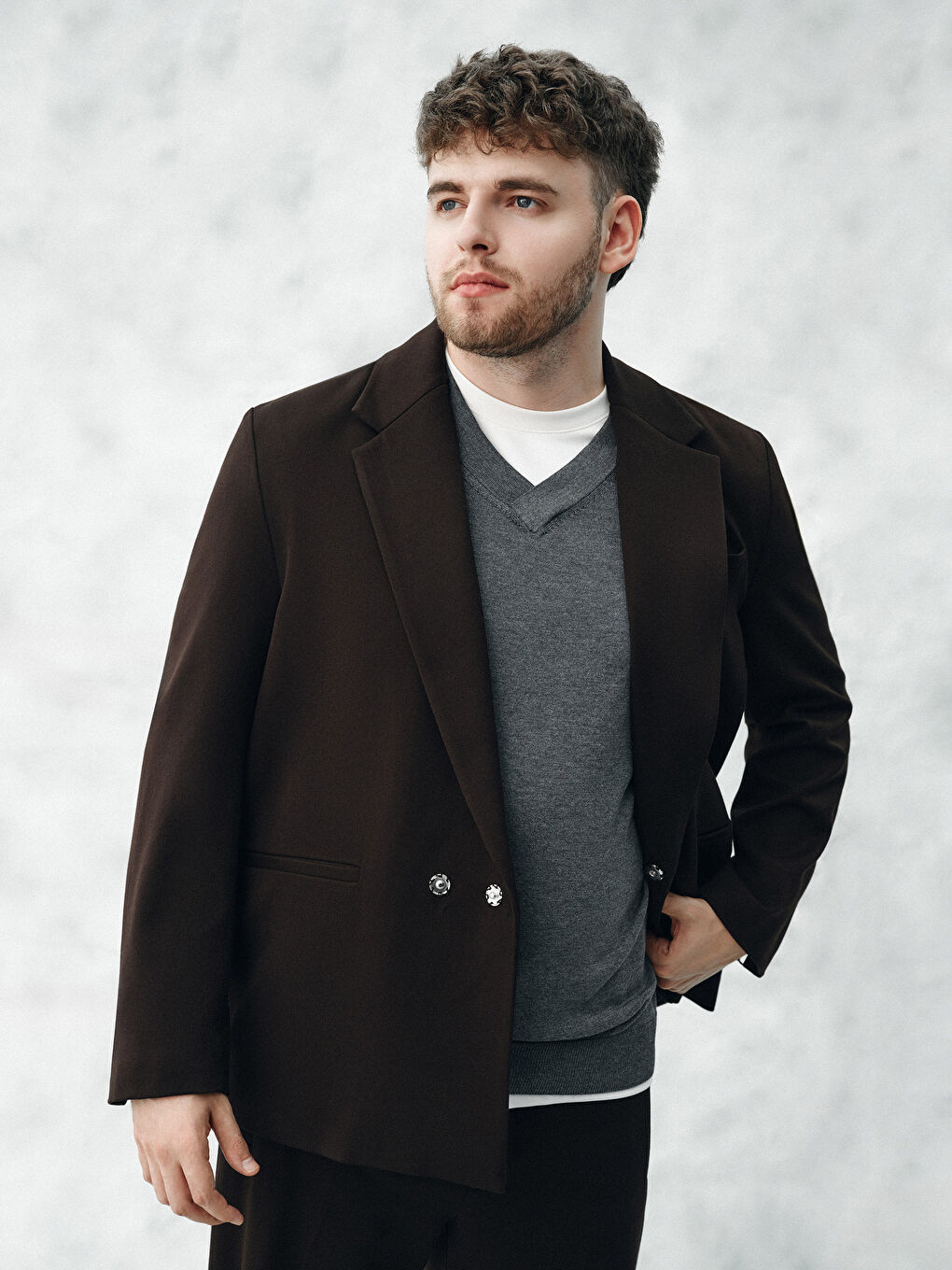 Kahverengi Kolay Giyilebilir Kolları ve Yanları Fermuar Kapamalı Erkek Blazer Ceket-1