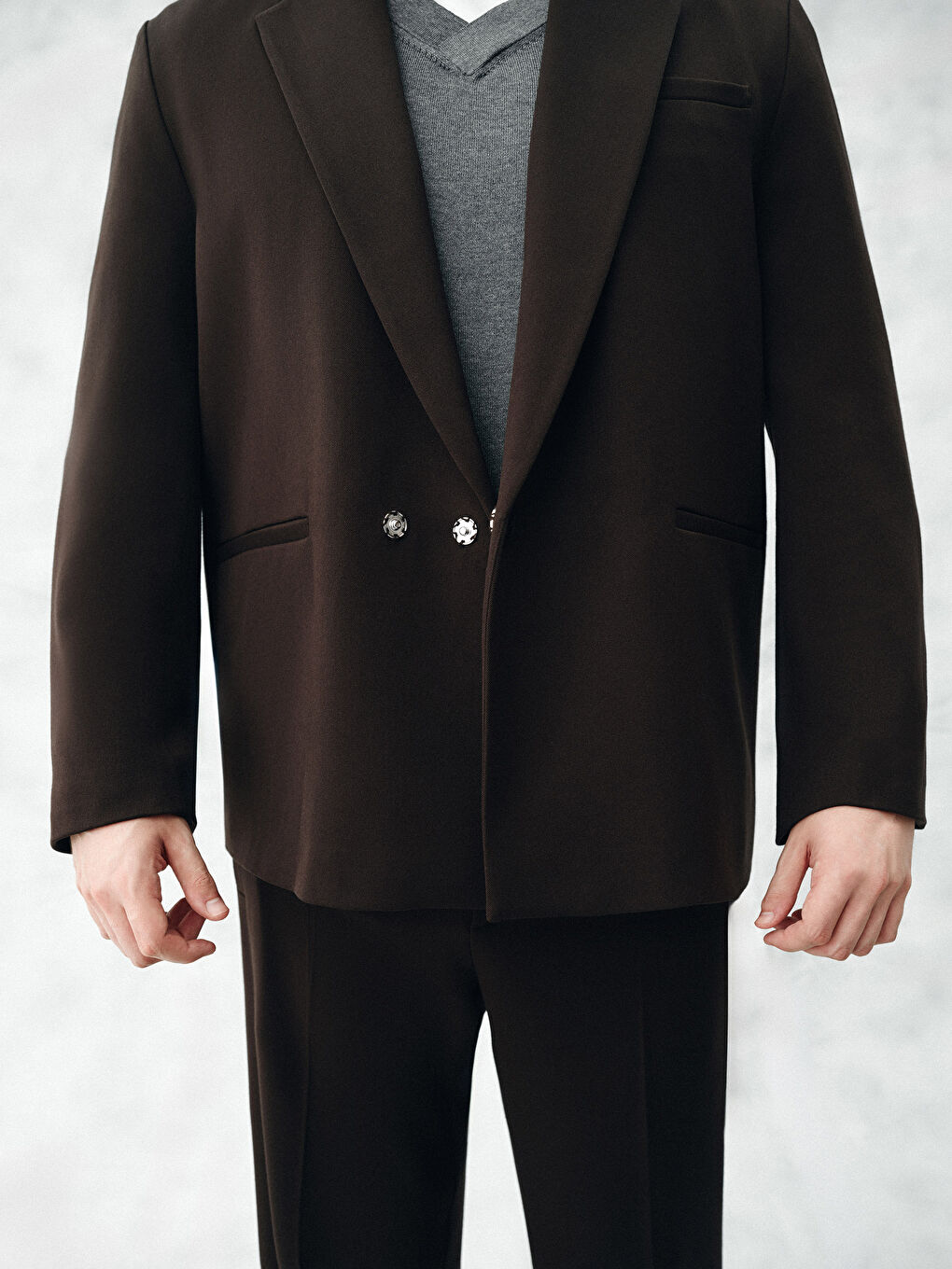 Kahverengi Kolay Giyilebilir Kolları ve Yanları Fermuar Kapamalı Erkek Blazer Ceket-2