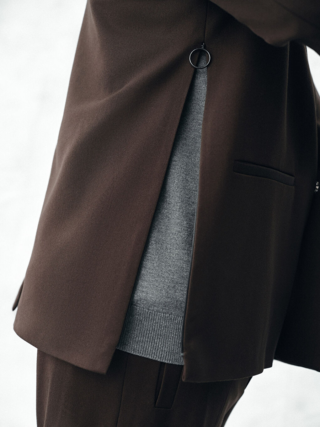 Kahverengi Kolay Giyilebilir Kolları ve Yanları Fermuar Kapamalı Erkek Blazer Ceket-5