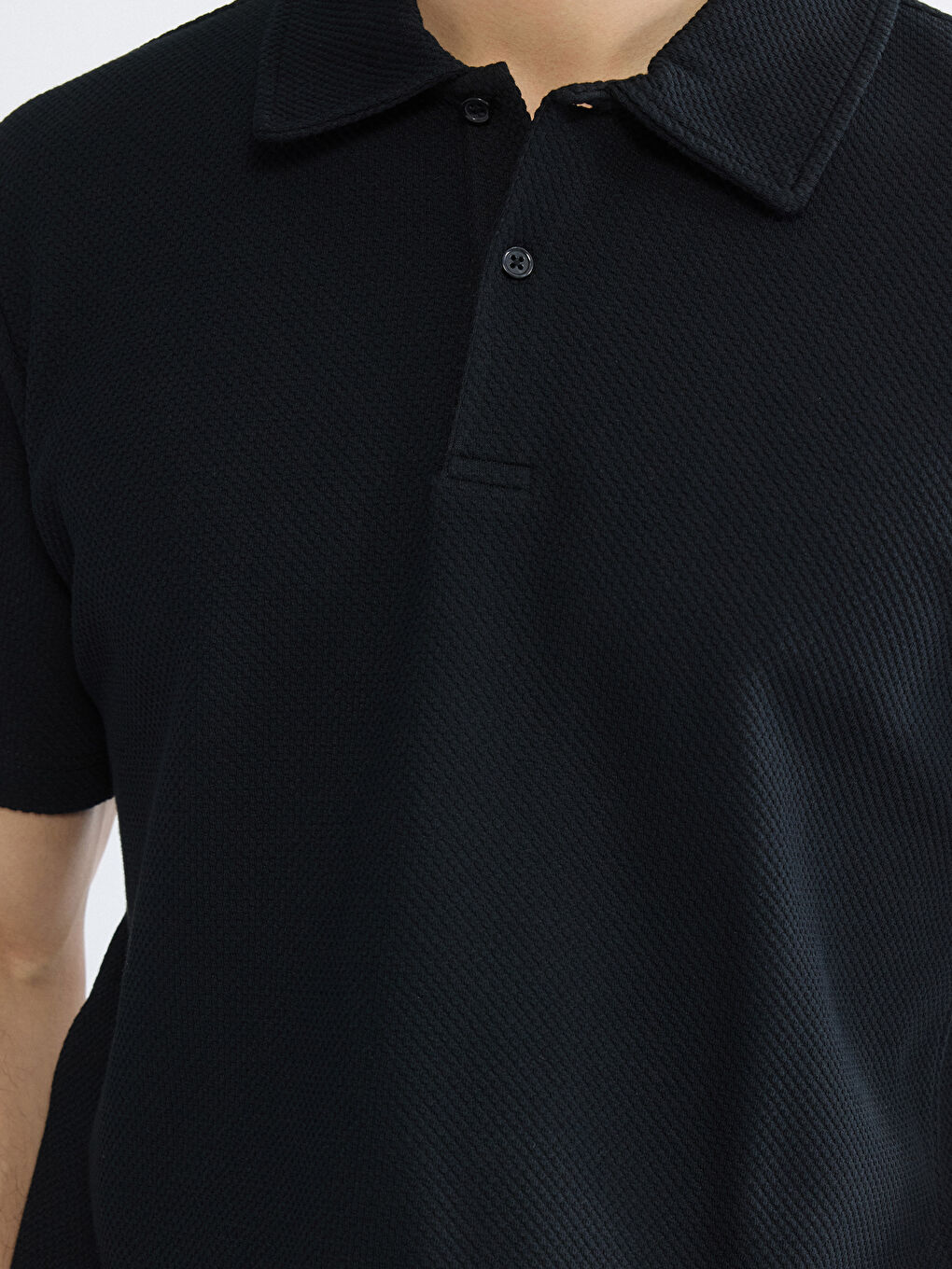 Siyah Polo Yaka Penye Erkek Tişört-2