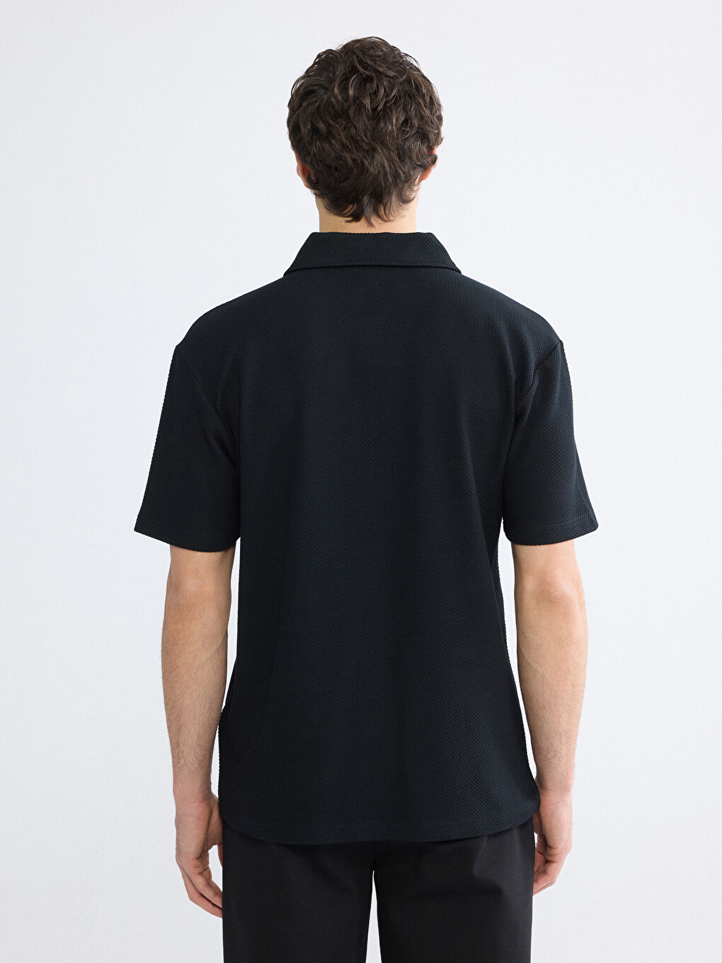 Siyah Polo Yaka Penye Erkek Tişört-3