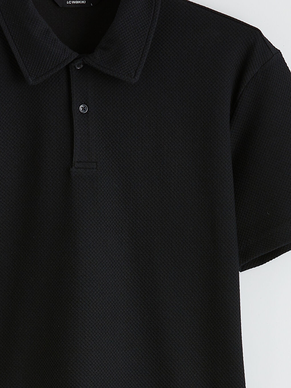 Siyah Polo Yaka Penye Erkek Tişört-5