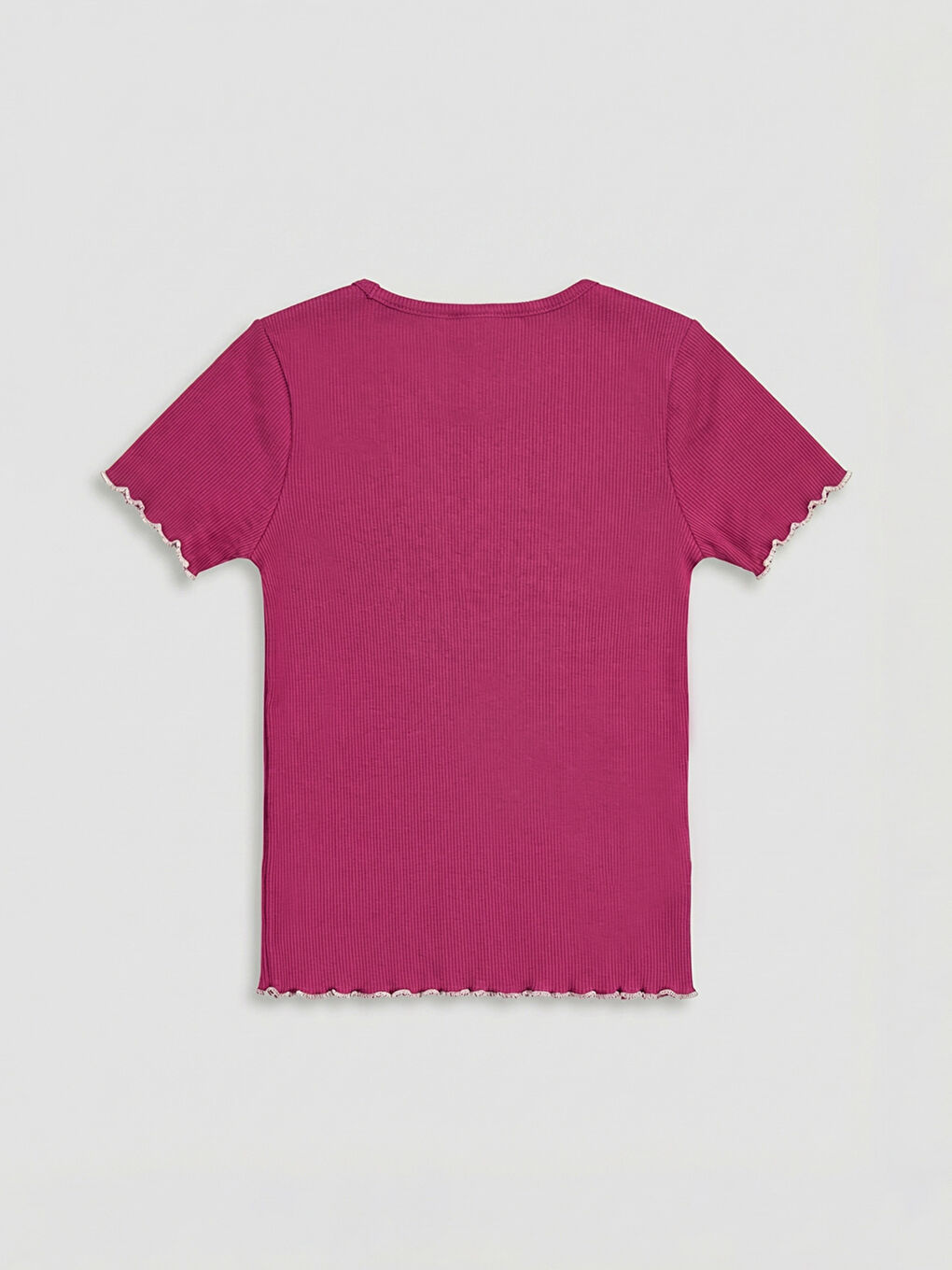Fuşya Bisiklet Yaka Nakışlı Kız Çocuk Tişört-1