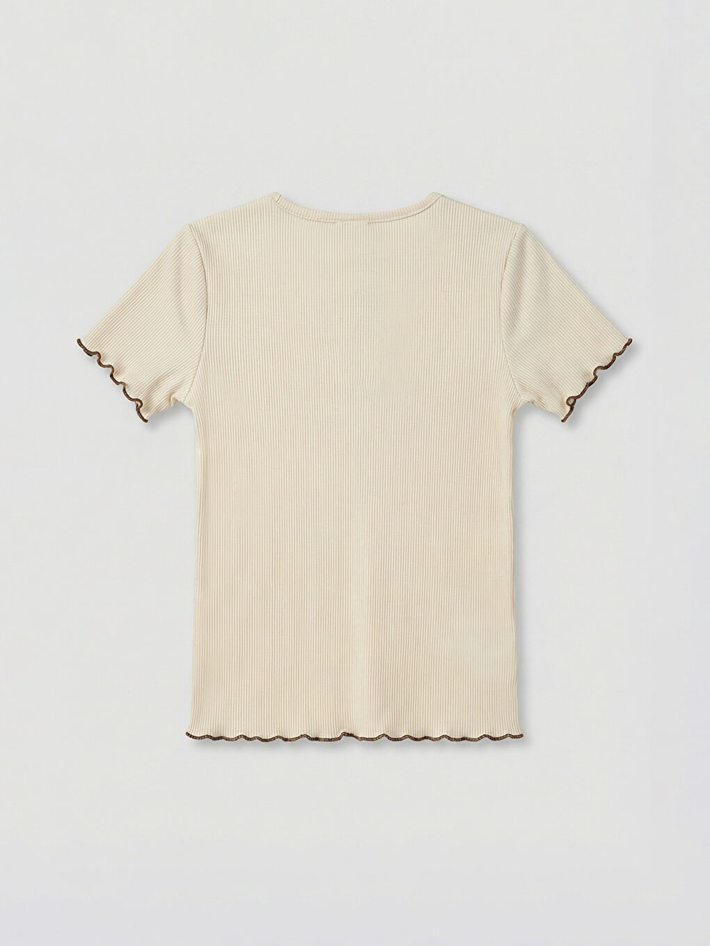 Ekru Bisiklet Yaka Nakışlı Kız Çocuk Tişört-1