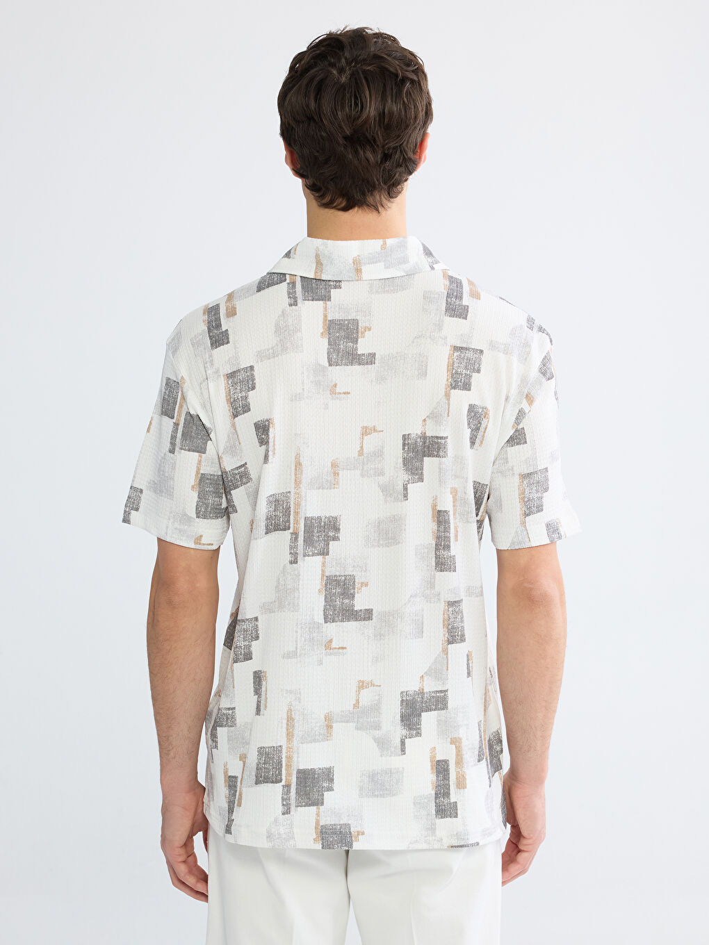 Beyaz Polo Yaka Desenli Penye Erkek Tişört-3