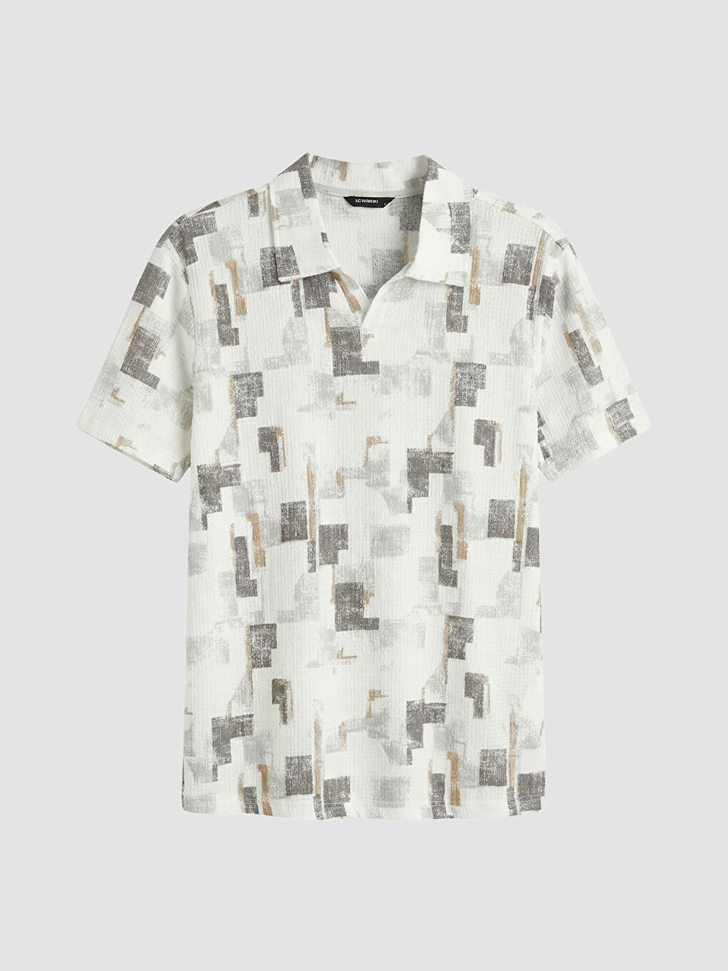 Beyaz Polo Yaka Desenli Penye Erkek Tişört-4