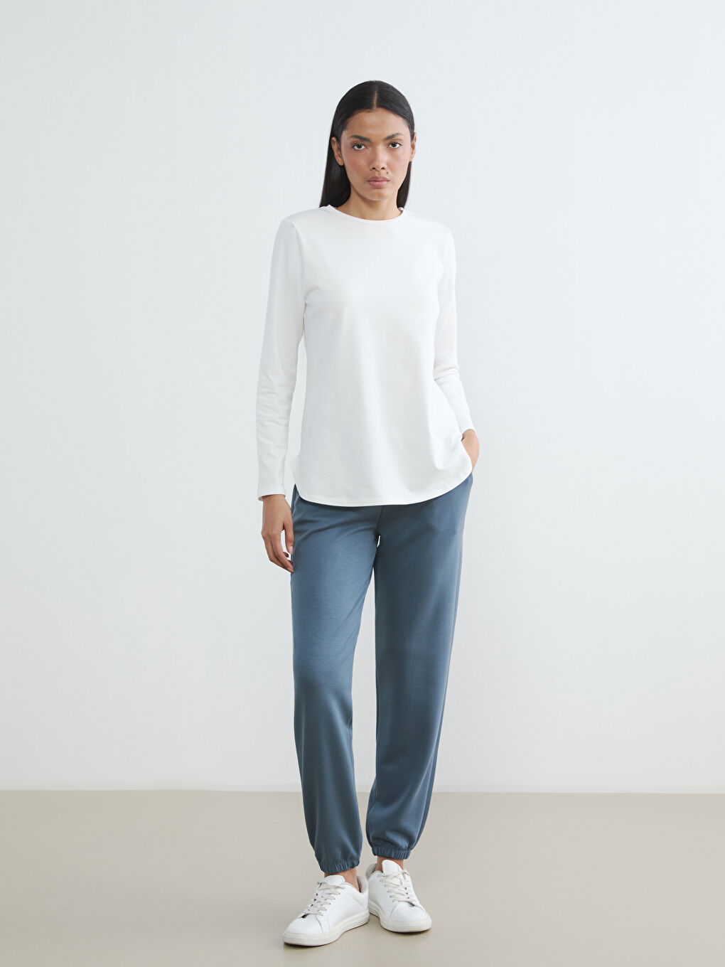 Gri Beli Lastikli Kadın Jogger Eşofman Altı	