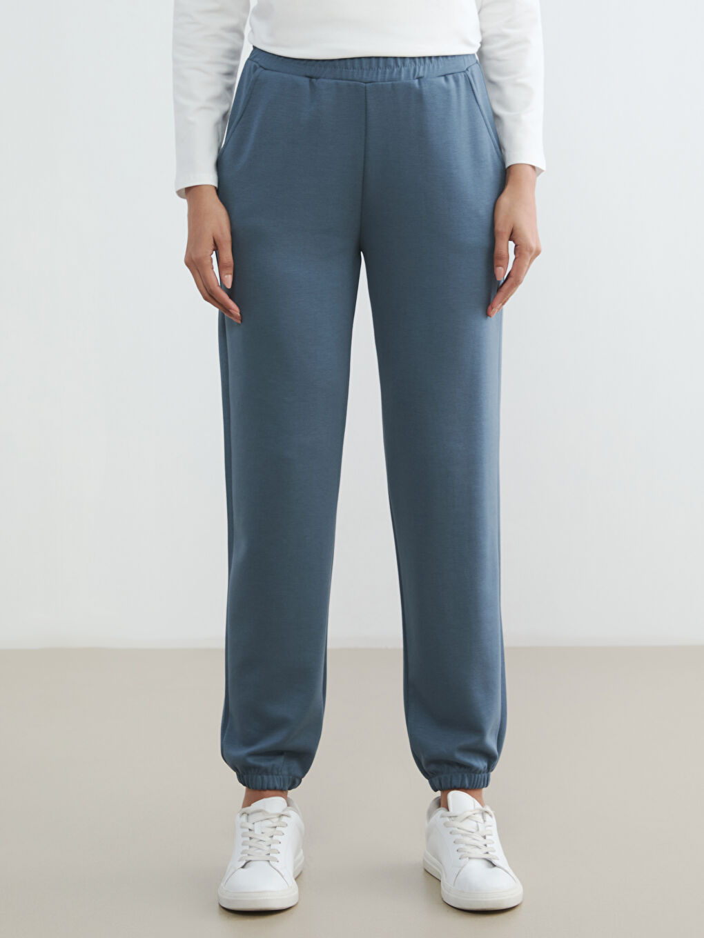 Gri Beli Lastikli Kadın Jogger Eşofman Altı	-2