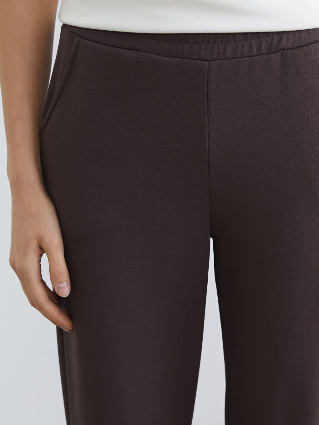 Kahverengi Beli Lastikli Kadın Jogger Eşofman Altı	-3