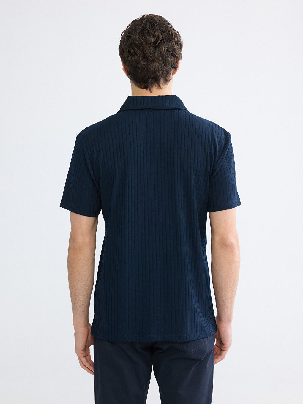 Lacivert Polo Yaka Çizgili Erkek Tişört-3