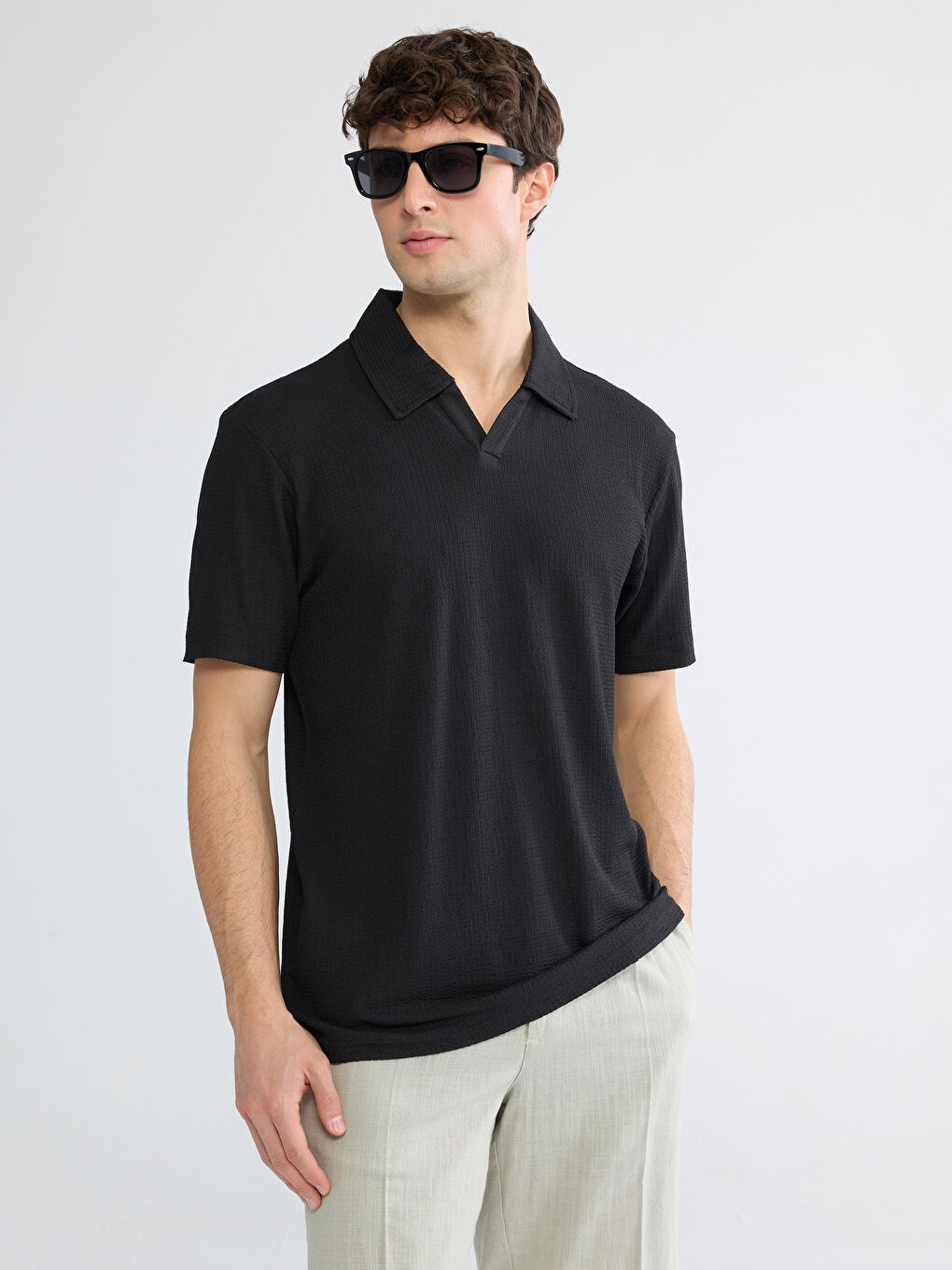 Siyah Polo Yaka Erkek Tişört-2