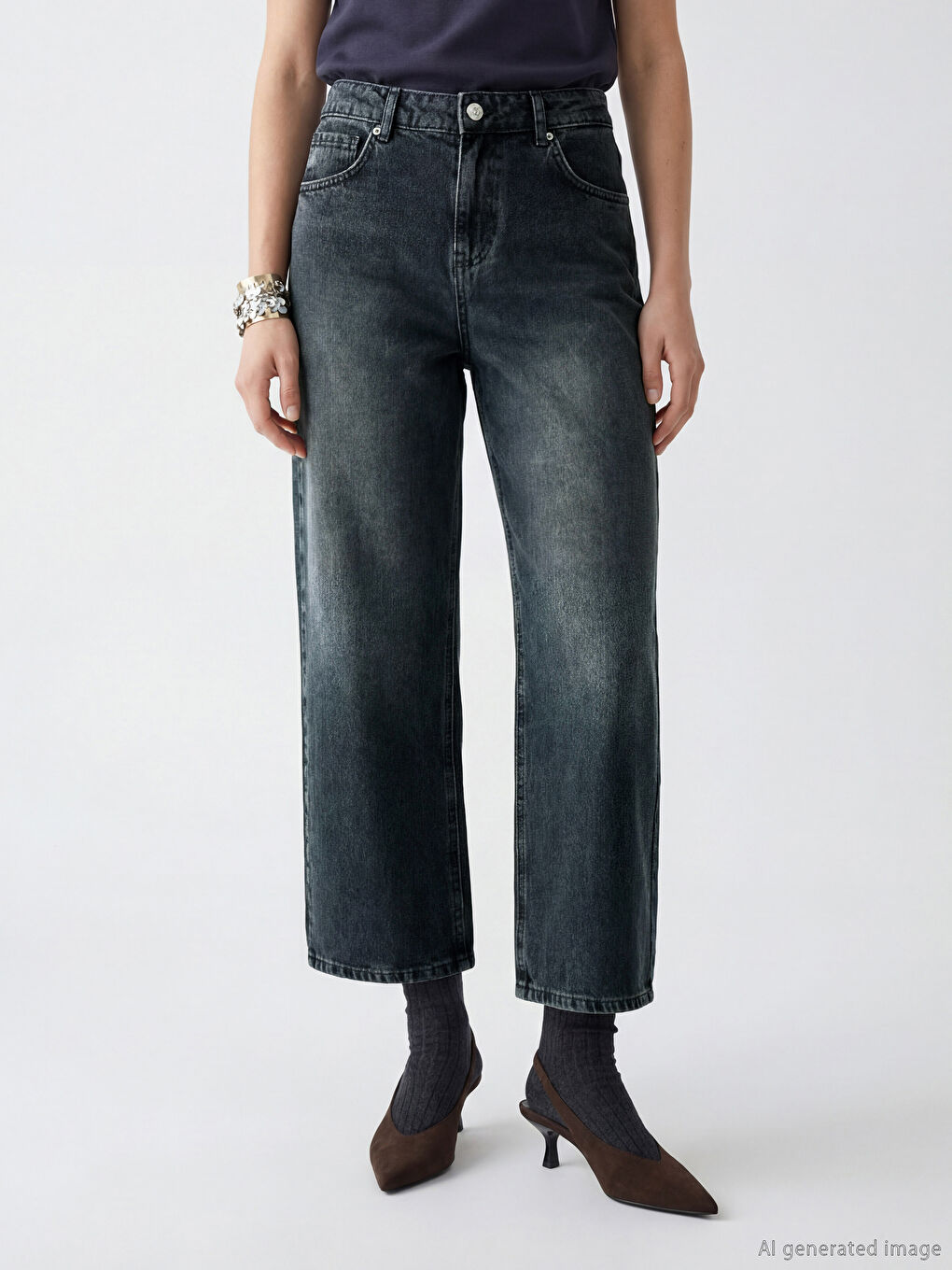 Siyah Barrel Fit Kadın Jean Pantolon-1