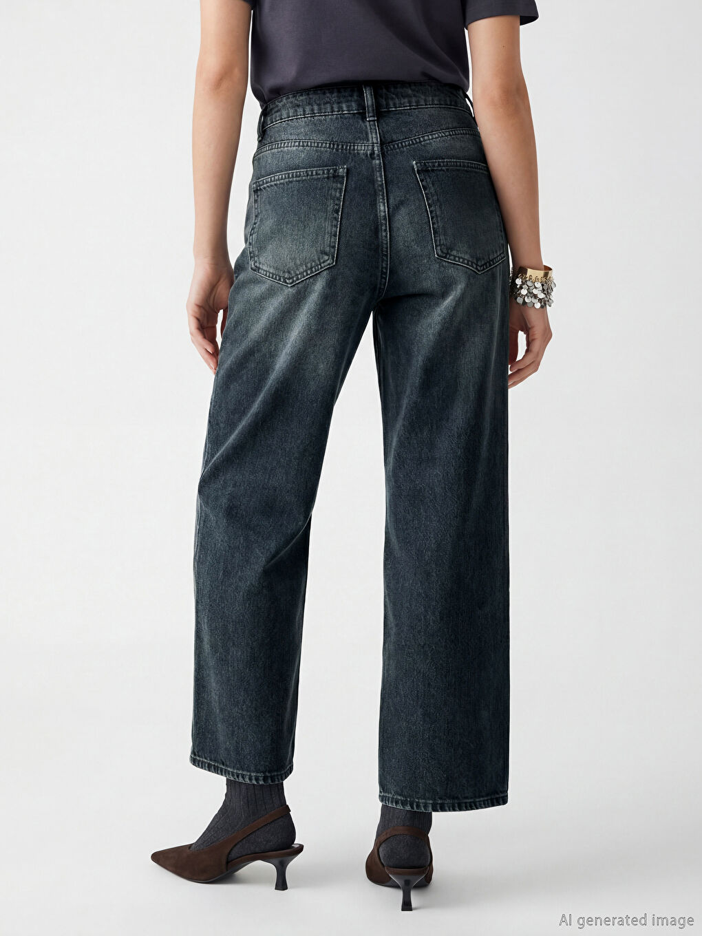 Siyah Barrel Fit Kadın Jean Pantolon-2