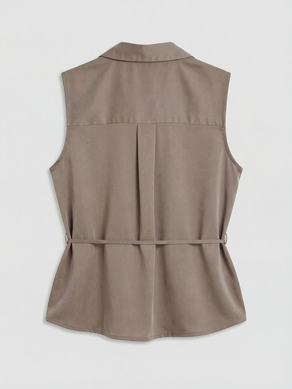 Collared Neck Sash Detailed Satin Women's Blouse-5