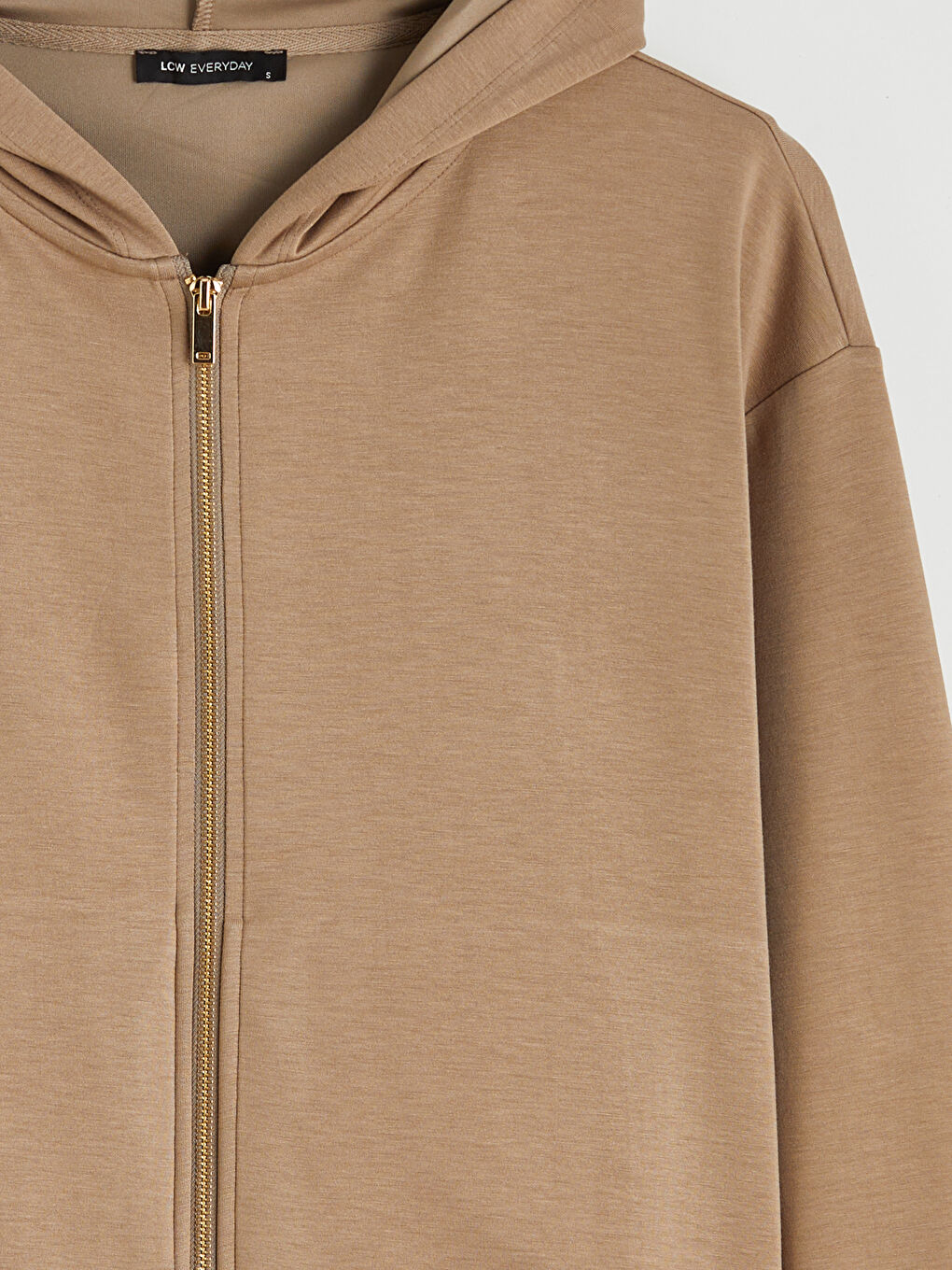 Kahverengi Kapüşonlu Soft Touch Kadın Fermuarlı Sweatshirt-1