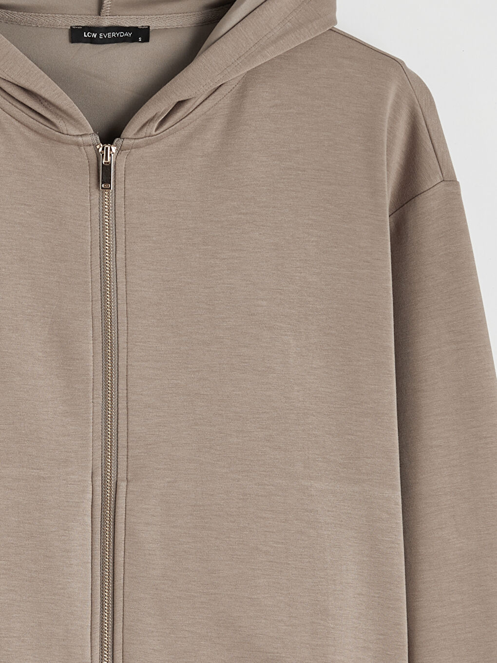 Kahverengi Kapüşonlu Soft Touch Kadın Fermuarlı Sweatshirt-6