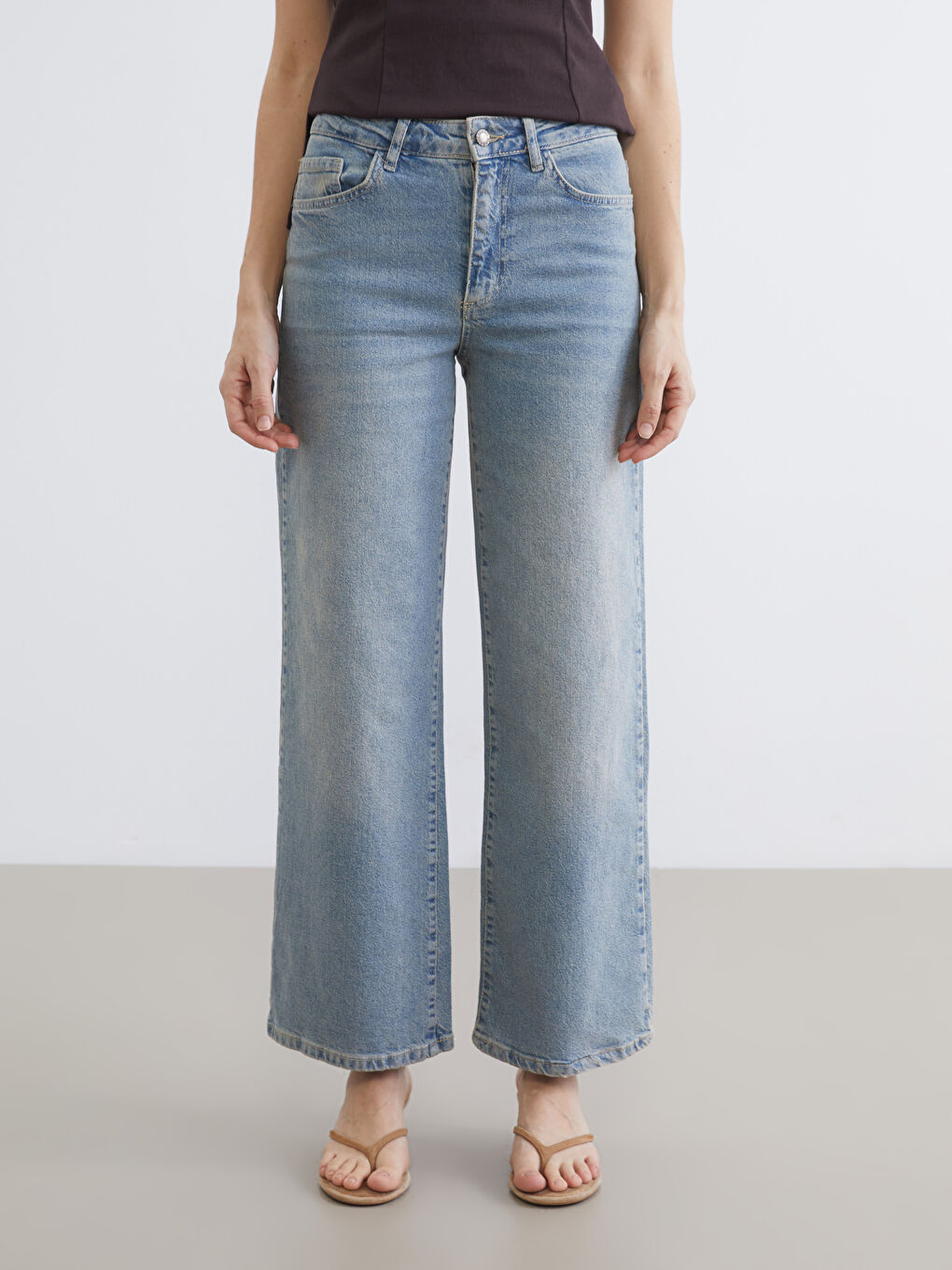 İndigo Yüksek Bel Wideleg Kadın Jean Pantolon-1