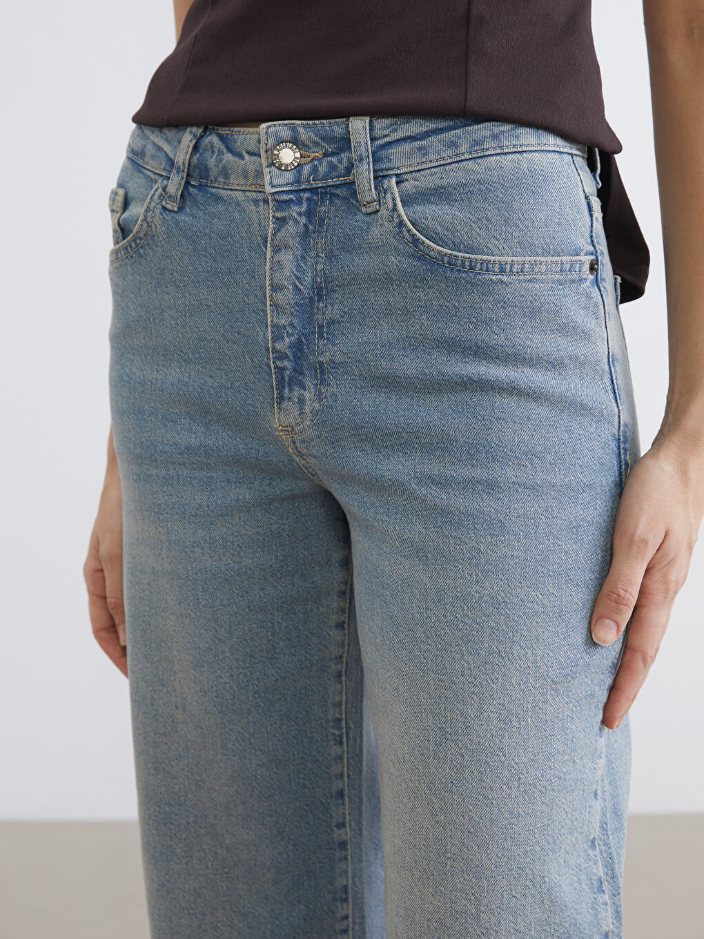 İndigo Yüksek Bel Wideleg Kadın Jean Pantolon-2