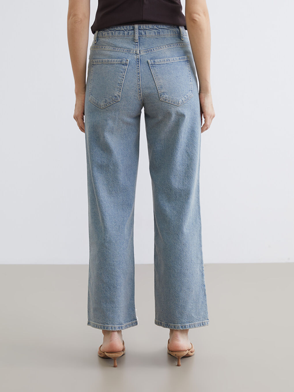 İndigo Yüksek Bel Wideleg Kadın Jean Pantolon-3