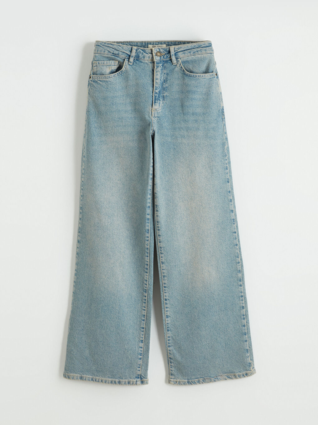 İndigo Yüksek Bel Wideleg Kadın Jean Pantolon-4