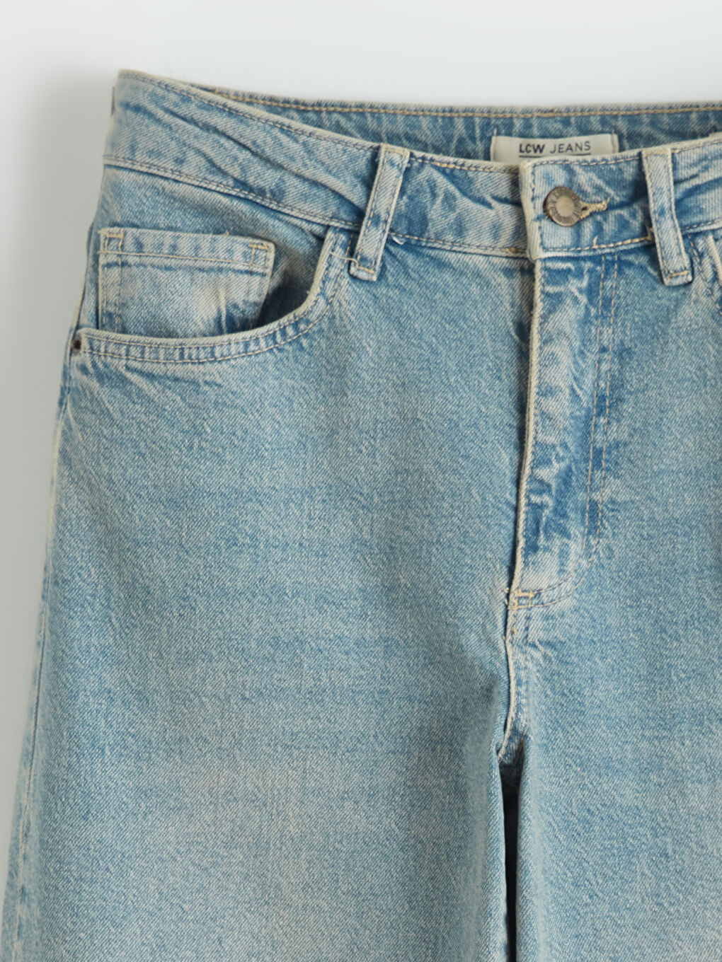 İndigo Yüksek Bel Wideleg Kadın Jean Pantolon-5