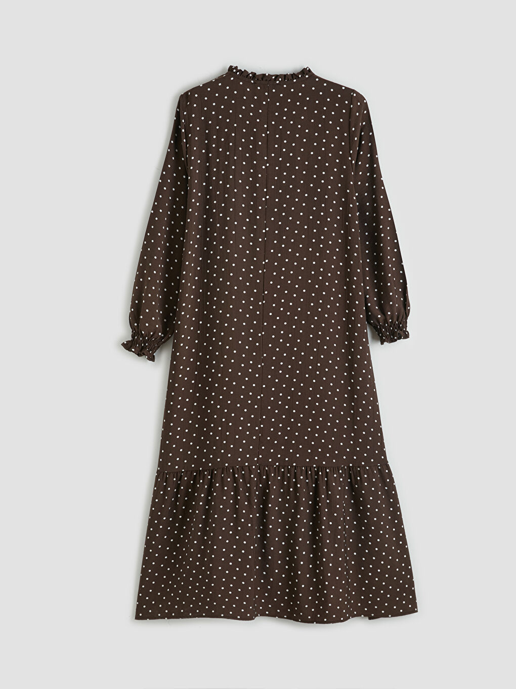 Kahverengi Hakim Yaka Puantiyeli A Kesim Elbise-1