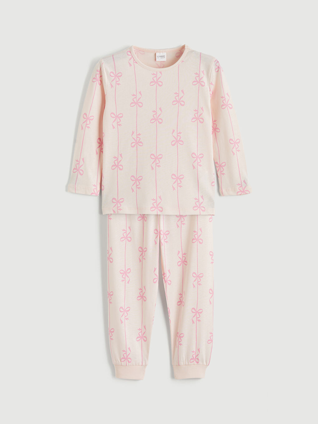 Pembe Fiyonk Desenli Kız Çocuk Pijama Takımı