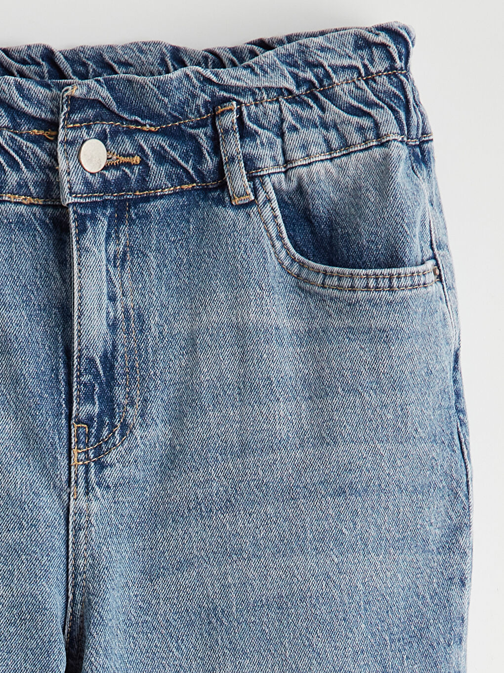 İndigo Beli Lastikli Mom Fit Kadın Jean Pantolon-5