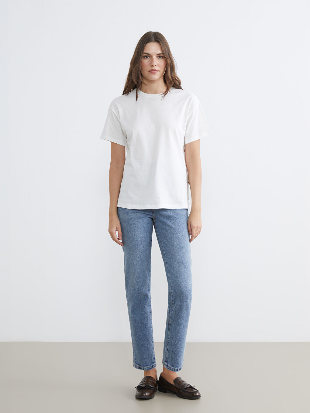 İndigo Beli Lastikli Mom Fit Kadın Jean Pantolon