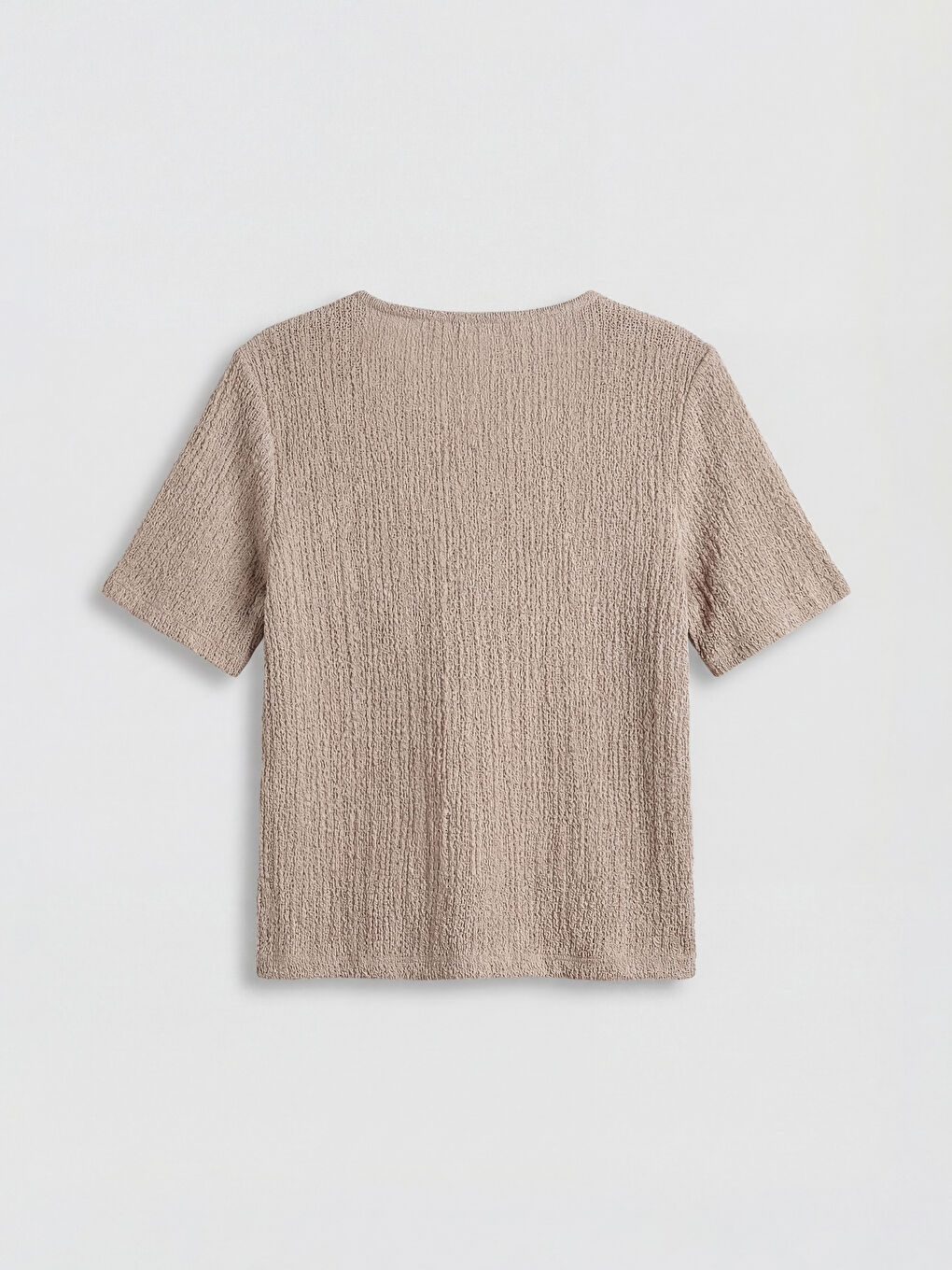 Kahverengi V Yaka Dokulu Bluz-5