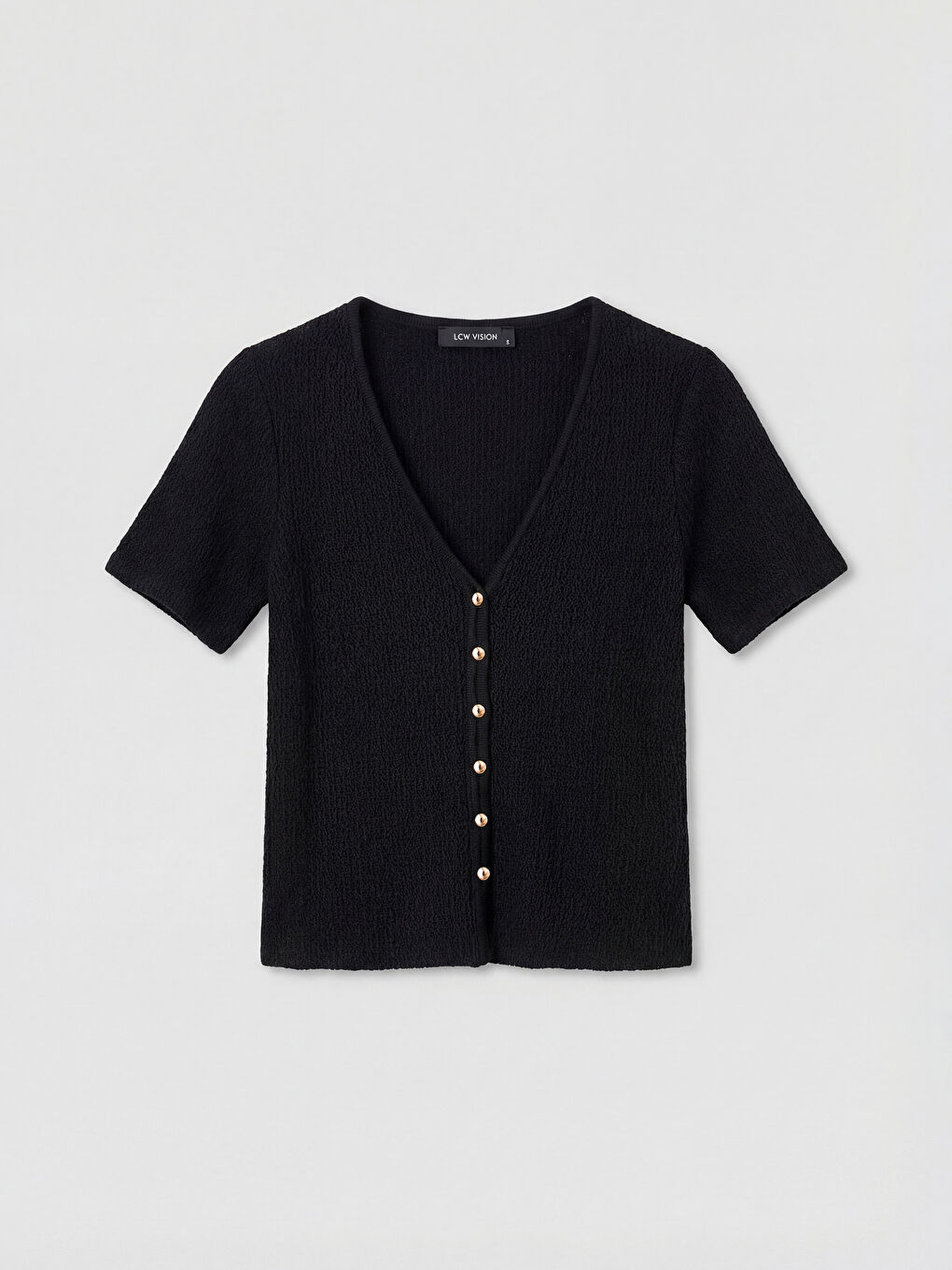 Siyah V Yaka Dokulu Bluz-4