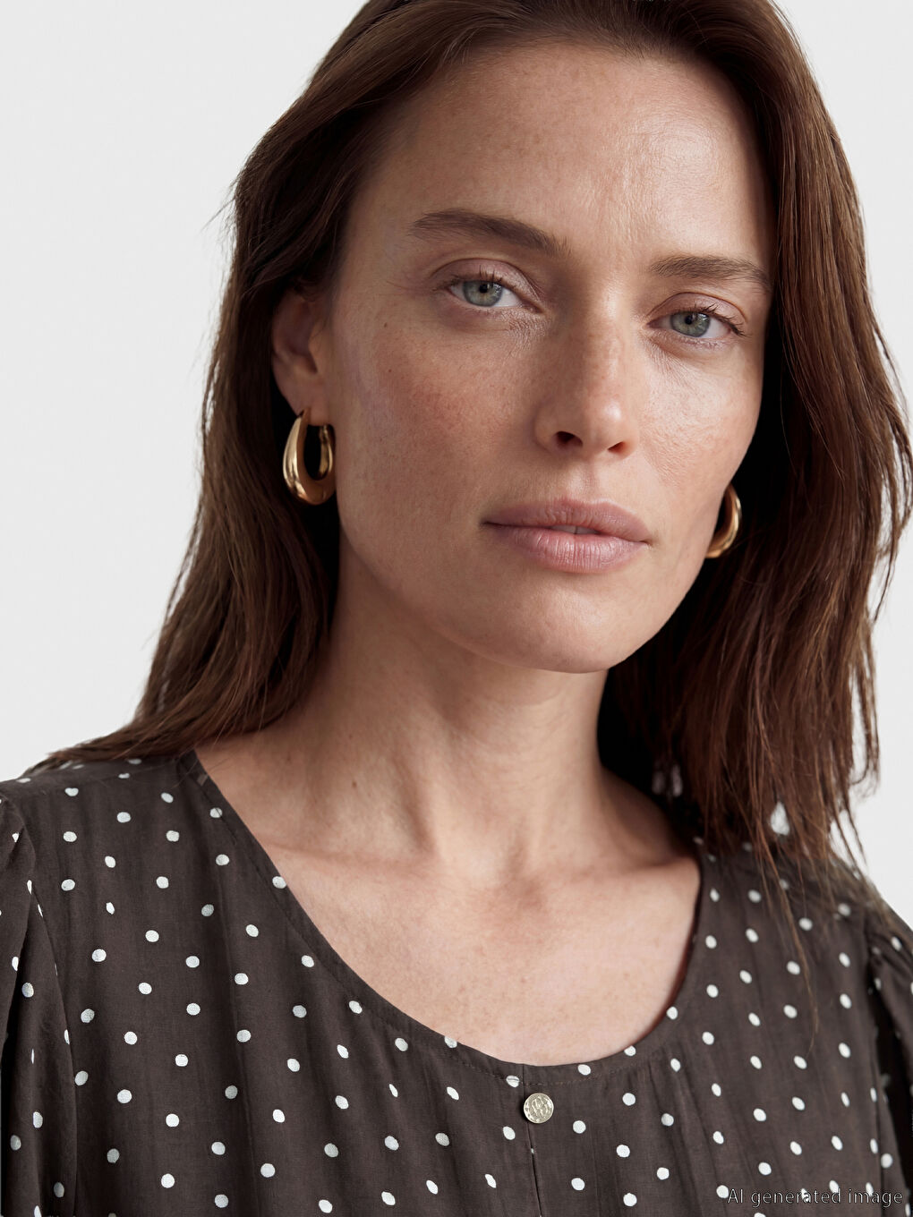 Kahverengi Bisiklet Yaka Puantiyeli A Kesim Mini Elbise-1