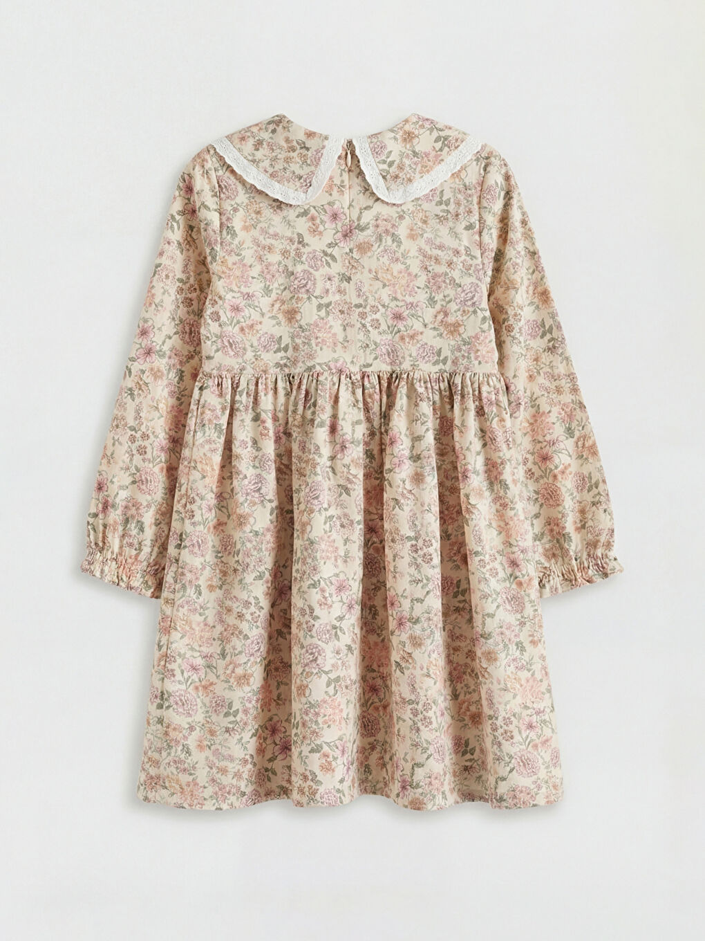 Sarı Bebe Yaka Çiçek Desenli Kız Çocuk Elbise-1