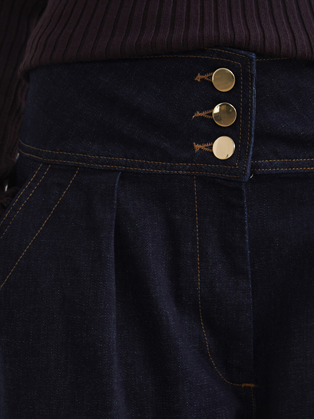 Lacivert Yüksek Bel Crop Wideleg Kadın Jean Pantolon-4