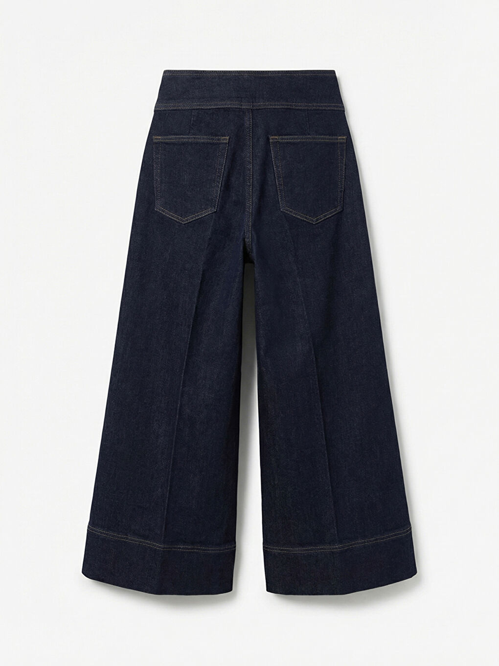 Lacivert Yüksek Bel Crop Wideleg Kadın Jean Pantolon-7