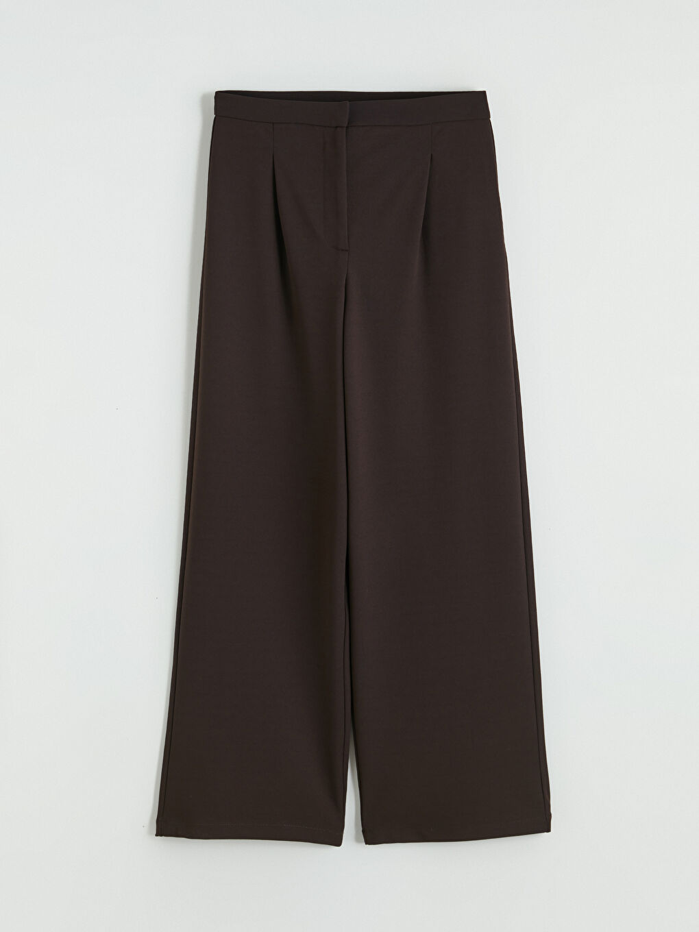 Kahverengi Yüksek Bel Geniş Paça Pileli Kadın Kumaş Pantolon-4