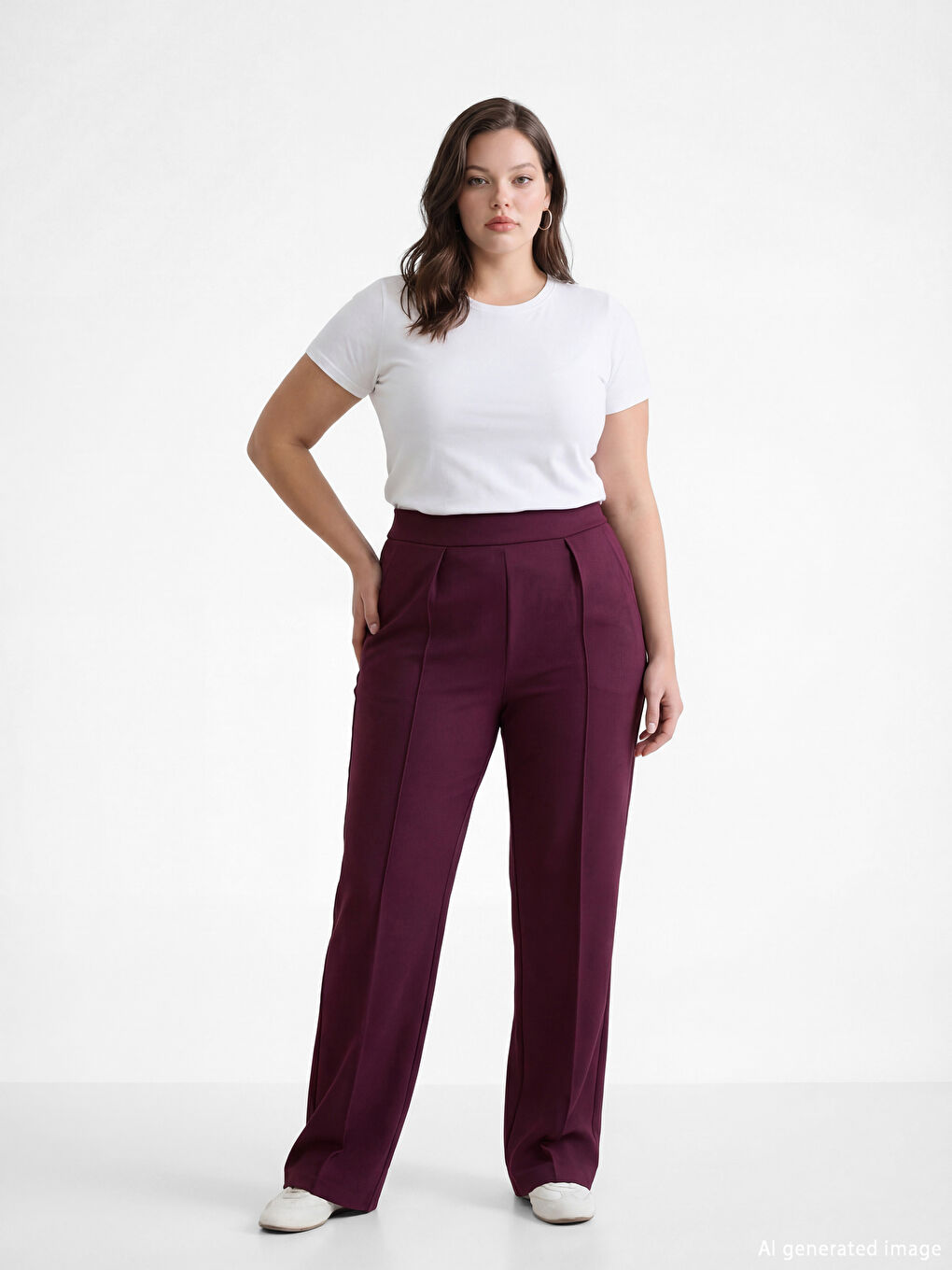 Bordo Standart Fit Geniş Paça Kadın Pantolon-1