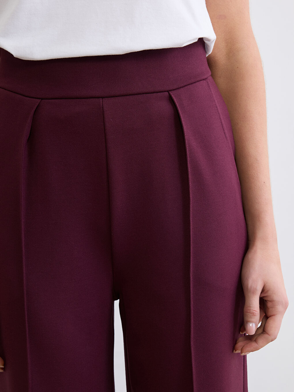 Bordo Standart Fit Geniş Paça Kadın Pantolon-3