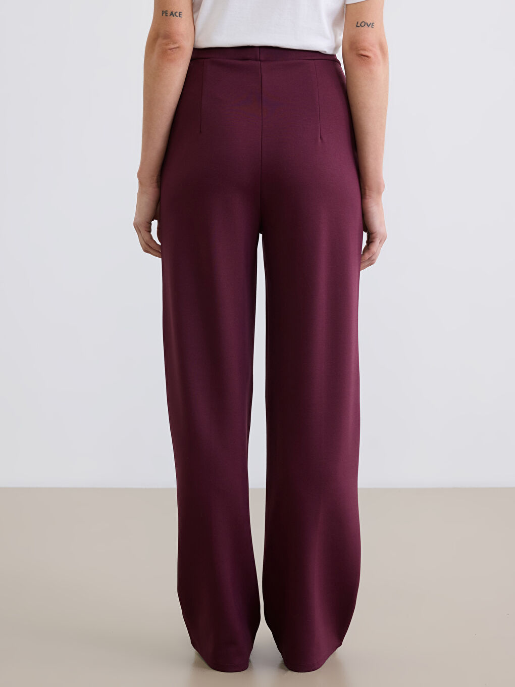 Bordo Standart Fit Geniş Paça Kadın Pantolon-4