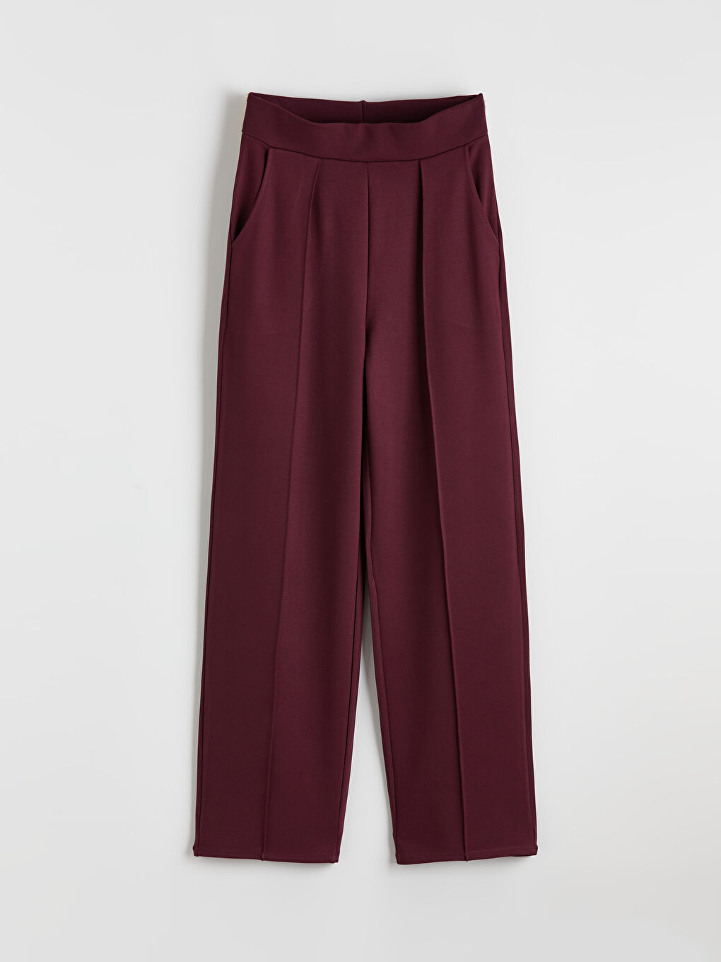 Bordo Standart Fit Geniş Paça Kadın Pantolon-5