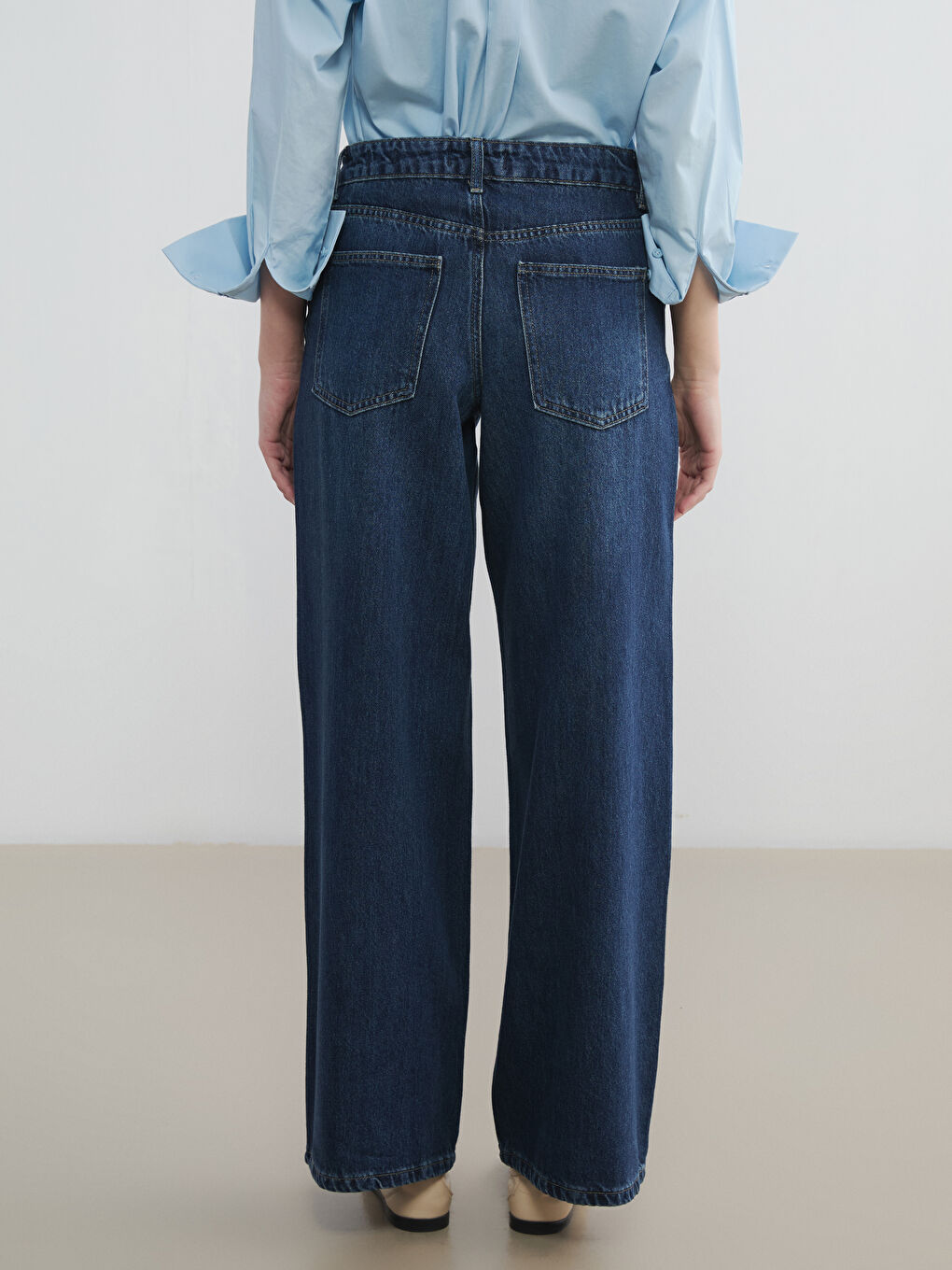İndigo Yüksek Bel Wideleg Kadın Jean Pantolon-3