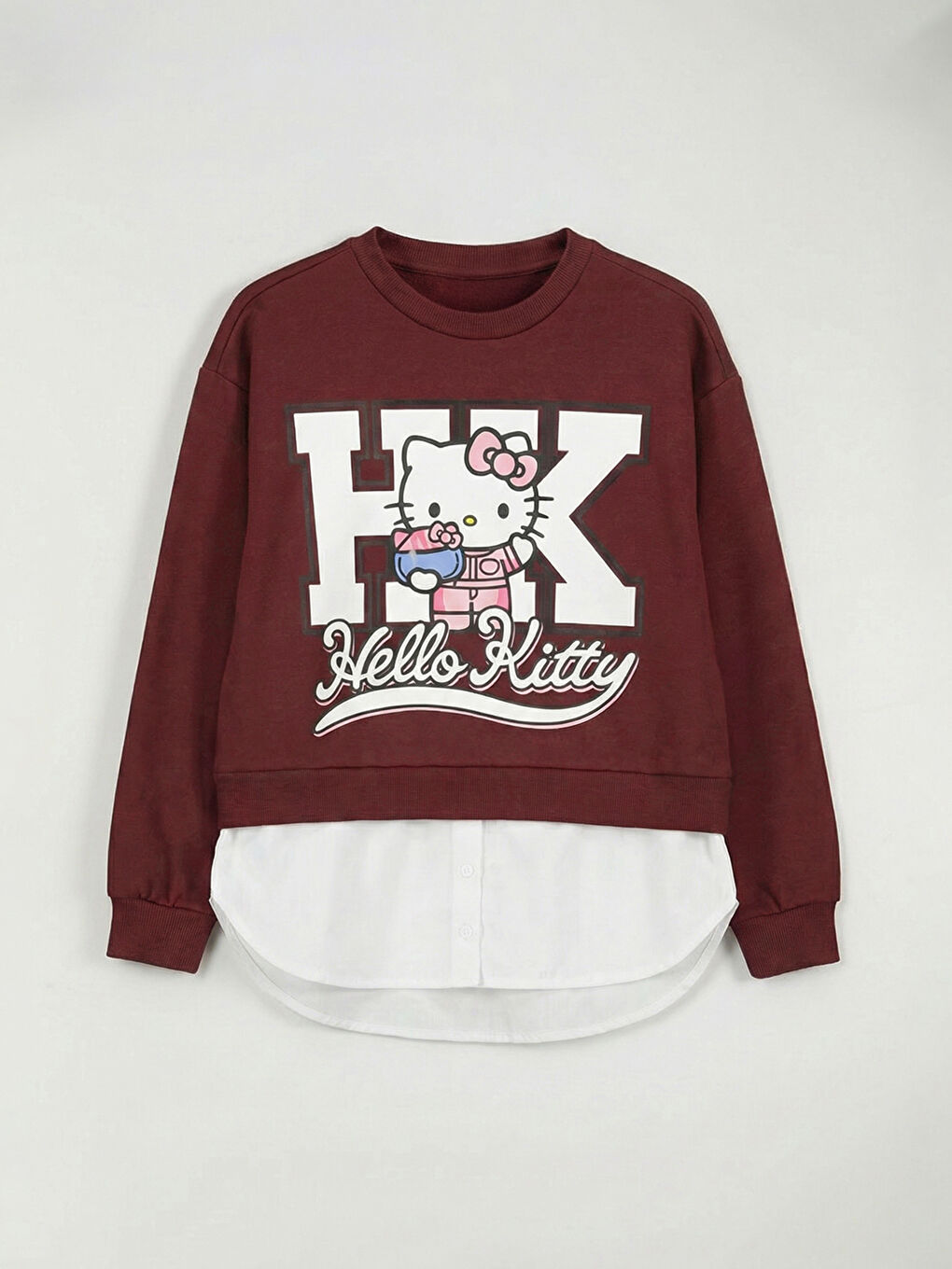 Bordo Hello Kitty Baskılı Kız Çocuk Sweatshirt ve Tayt-1